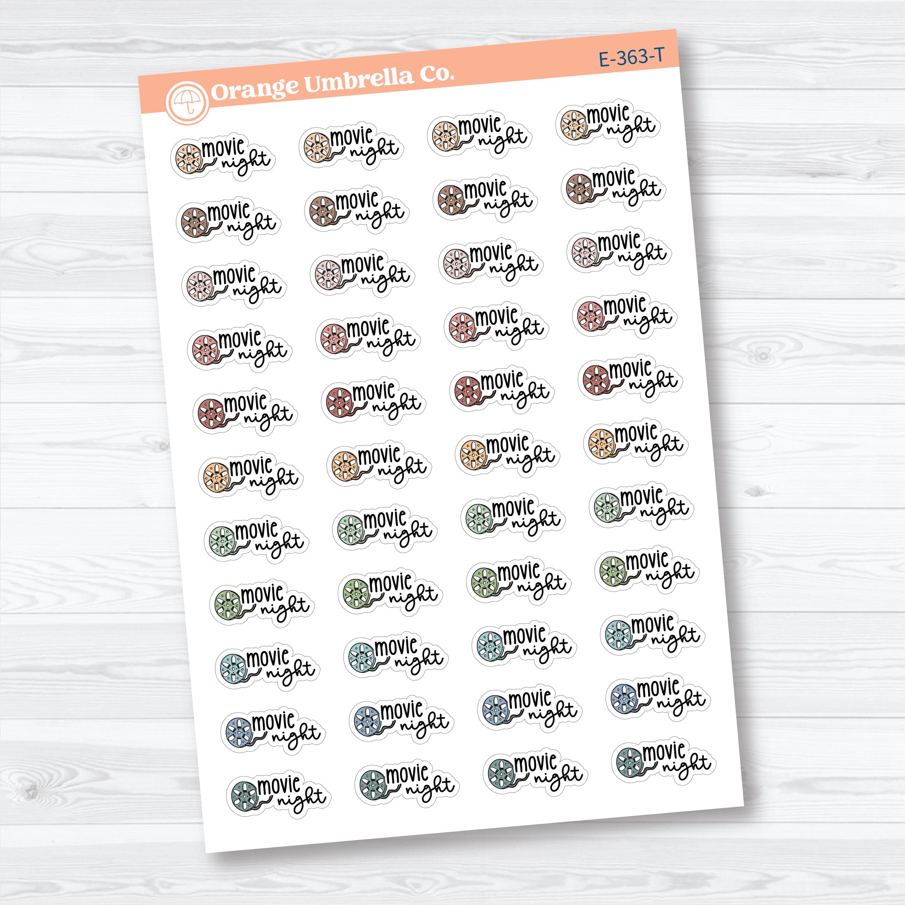 Movie Night Doodled Event Labels | Planner Stickers | E-363