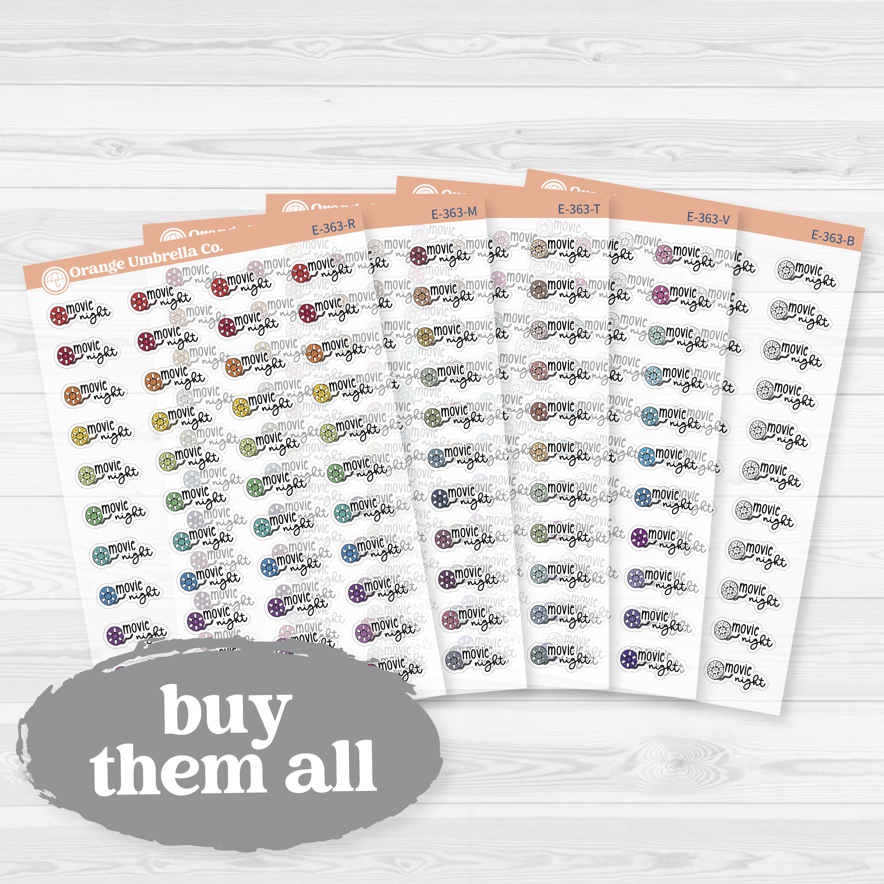 Movie Night Doodled Event Labels Clear Matte | Planner Stickers | E-363-CM