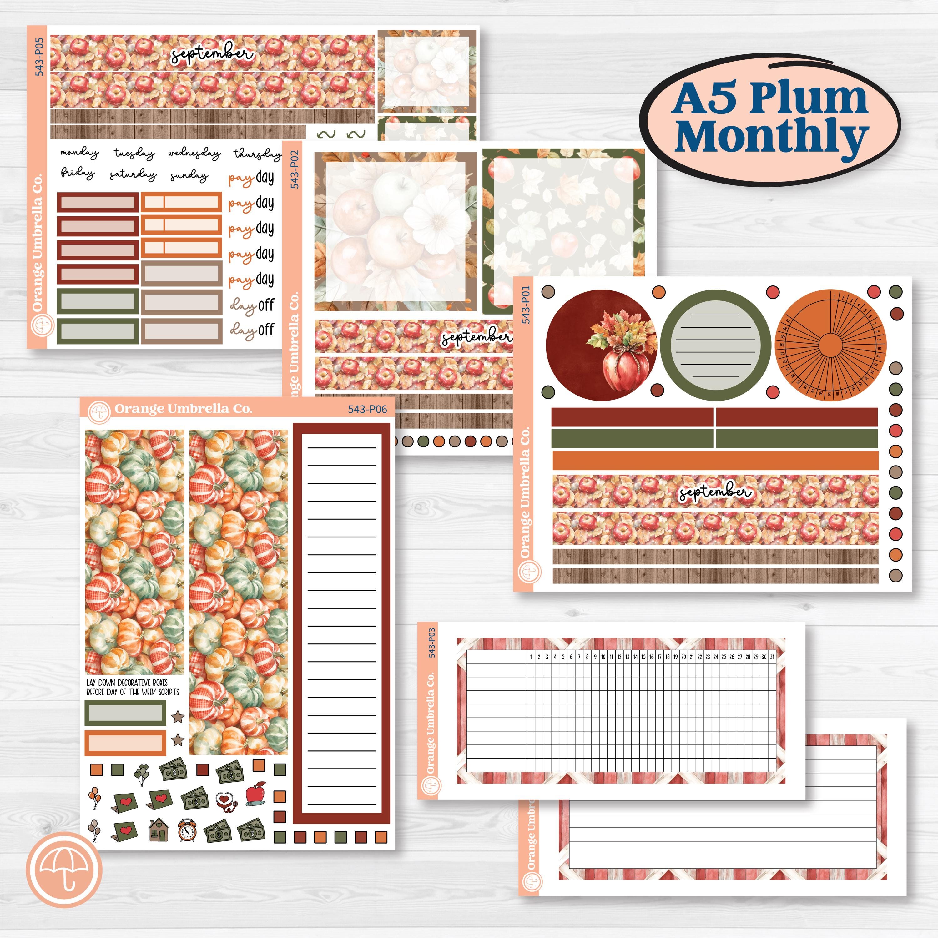 Apple Harvest Planner Kit | A5 Plum Monthly & Dashboard Planner Kit Stickers | Apple Crisp | KIT-543-P