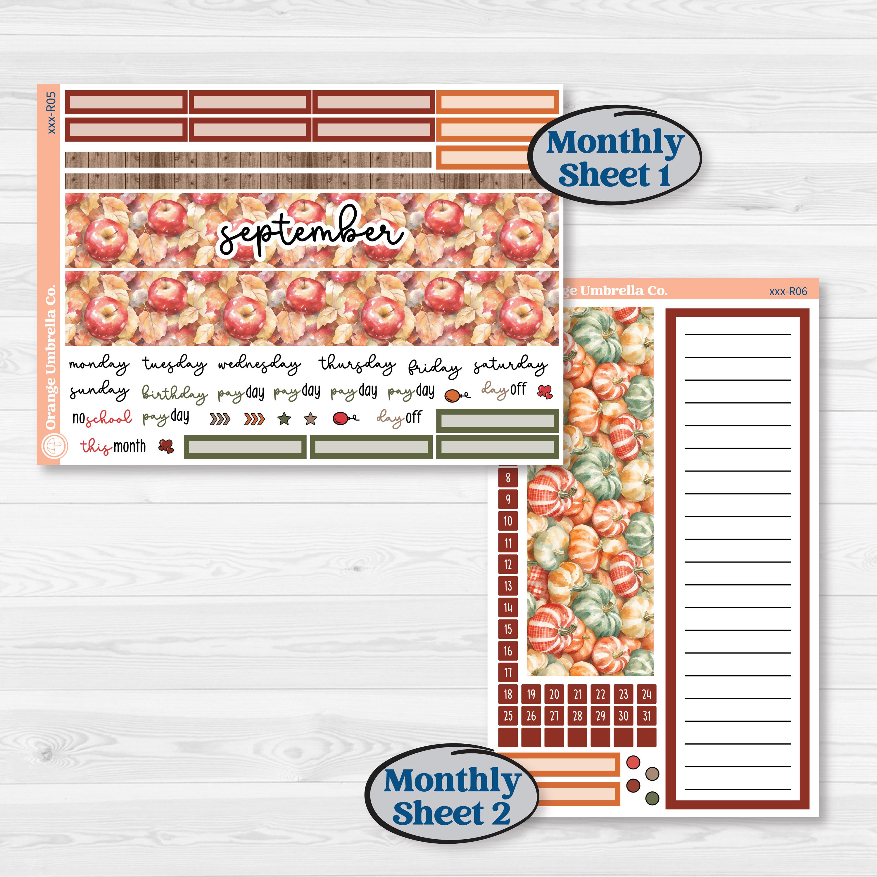 Apple Harvest Planner Kit | 8.5x11 Plum Monthly & Dashboard Planner Kit Stickers | Apple Crisp | KIT-543-R