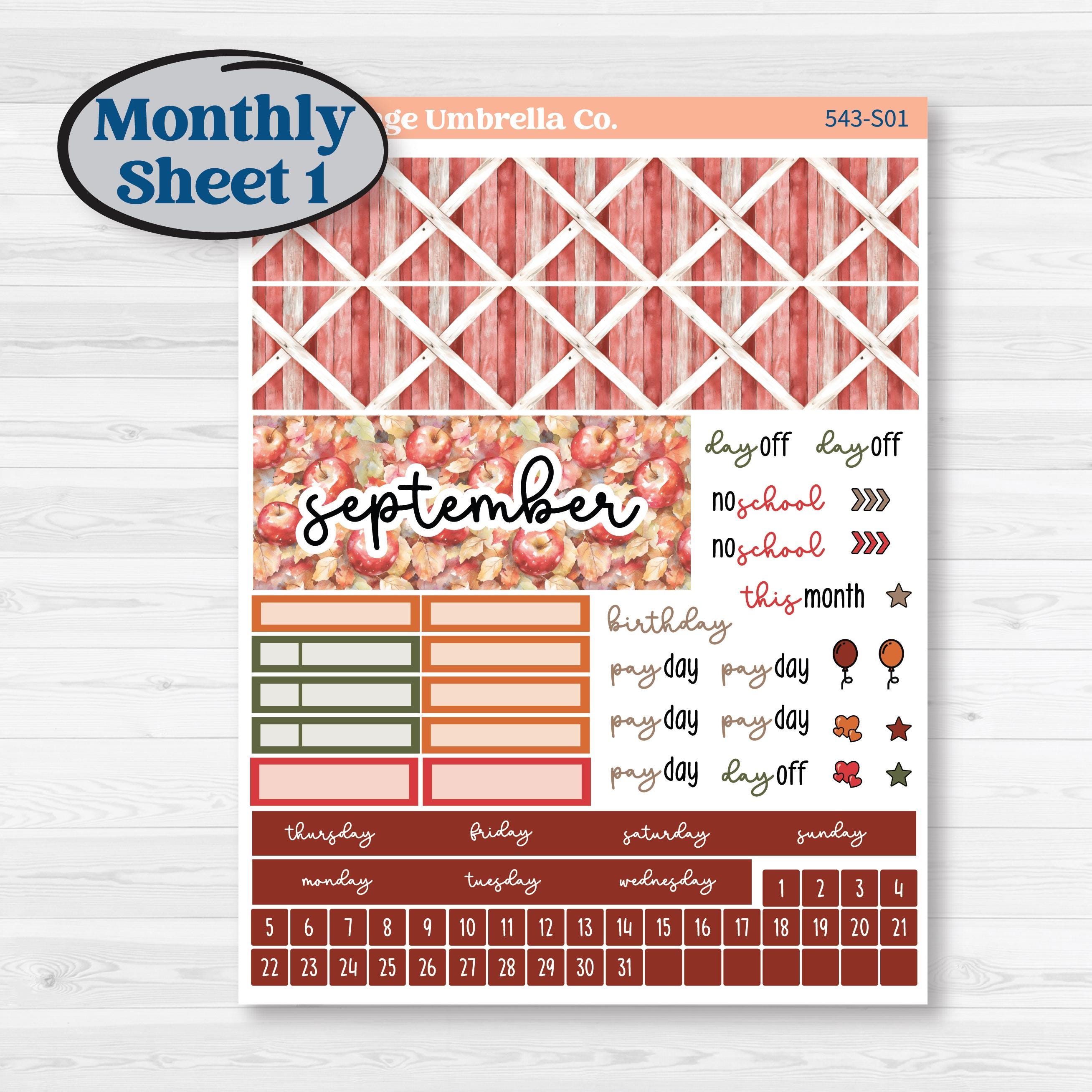 Apple Harvest Planner Kit | Hobonichi Cousin Monthly Planner Kit Stickers | Apple Crisp | KIT-543-S