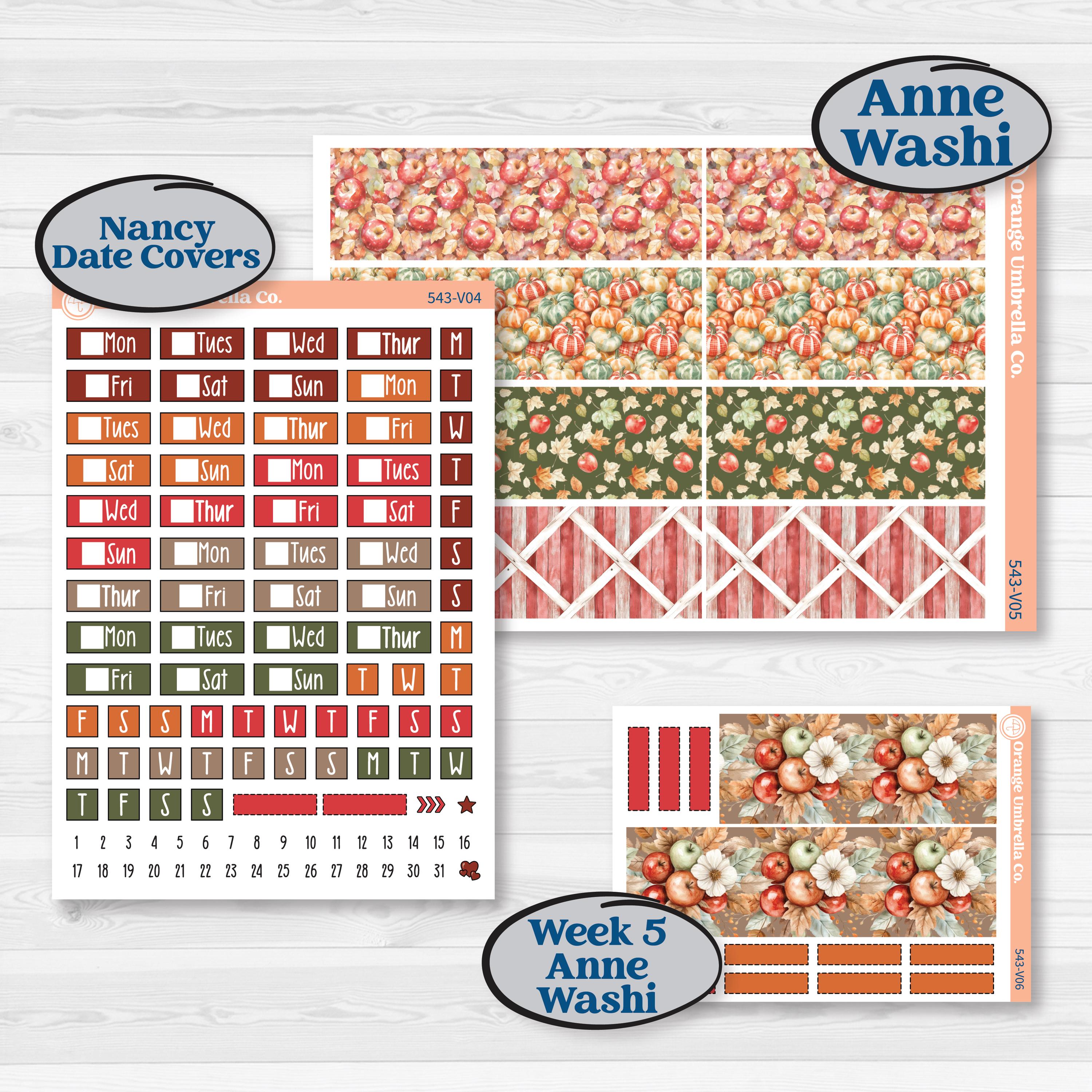 Apple Harvest Planner Kit | Laurel Denise Nancy Large & Anne Large Planner Kit Stickers | Apple Crisp | KIT-543-V