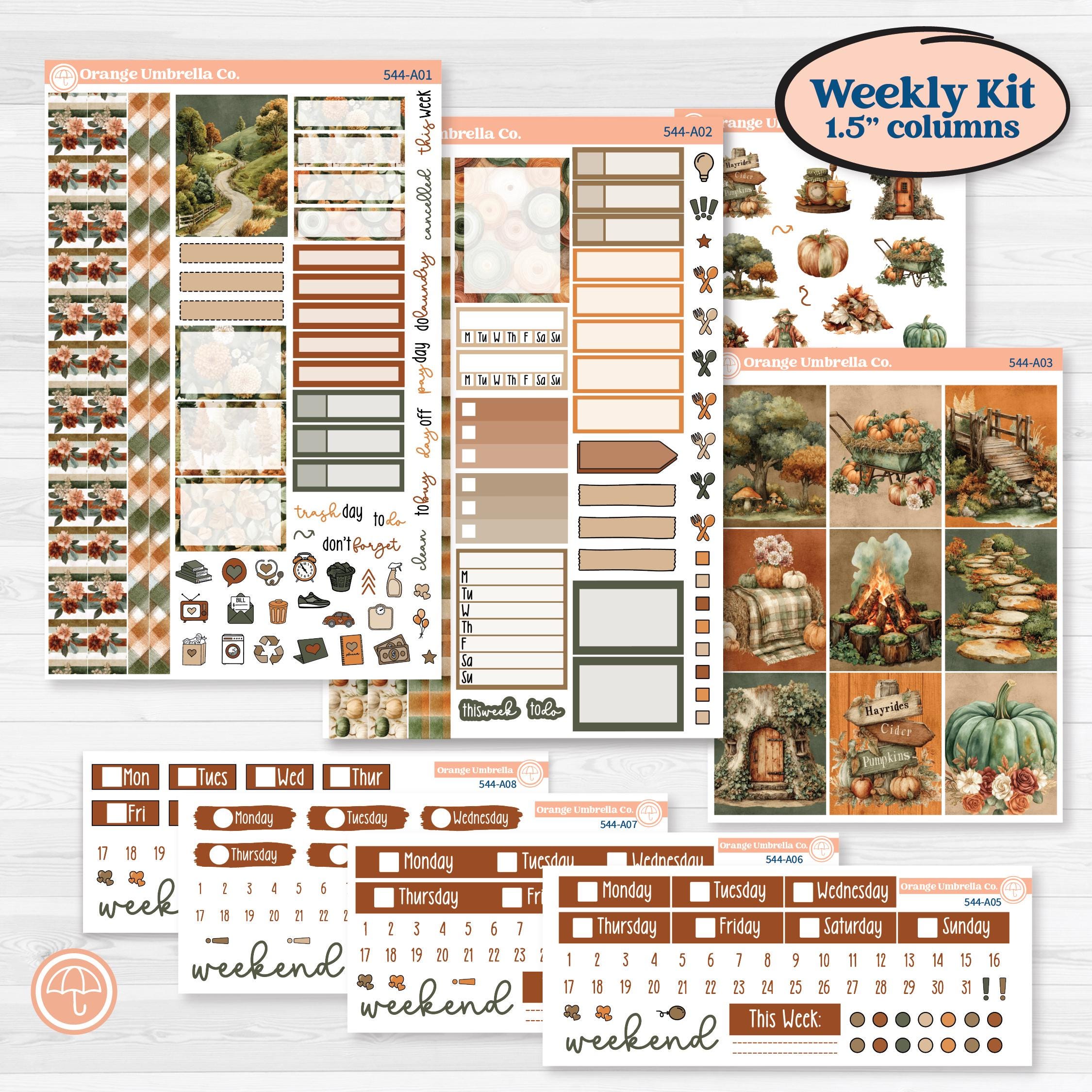 Autumn Woodland Planner Kit | Weekly Sticker Kit for Vertical Planners like Erin Condren | Autumn Stroll | KIT-544-A