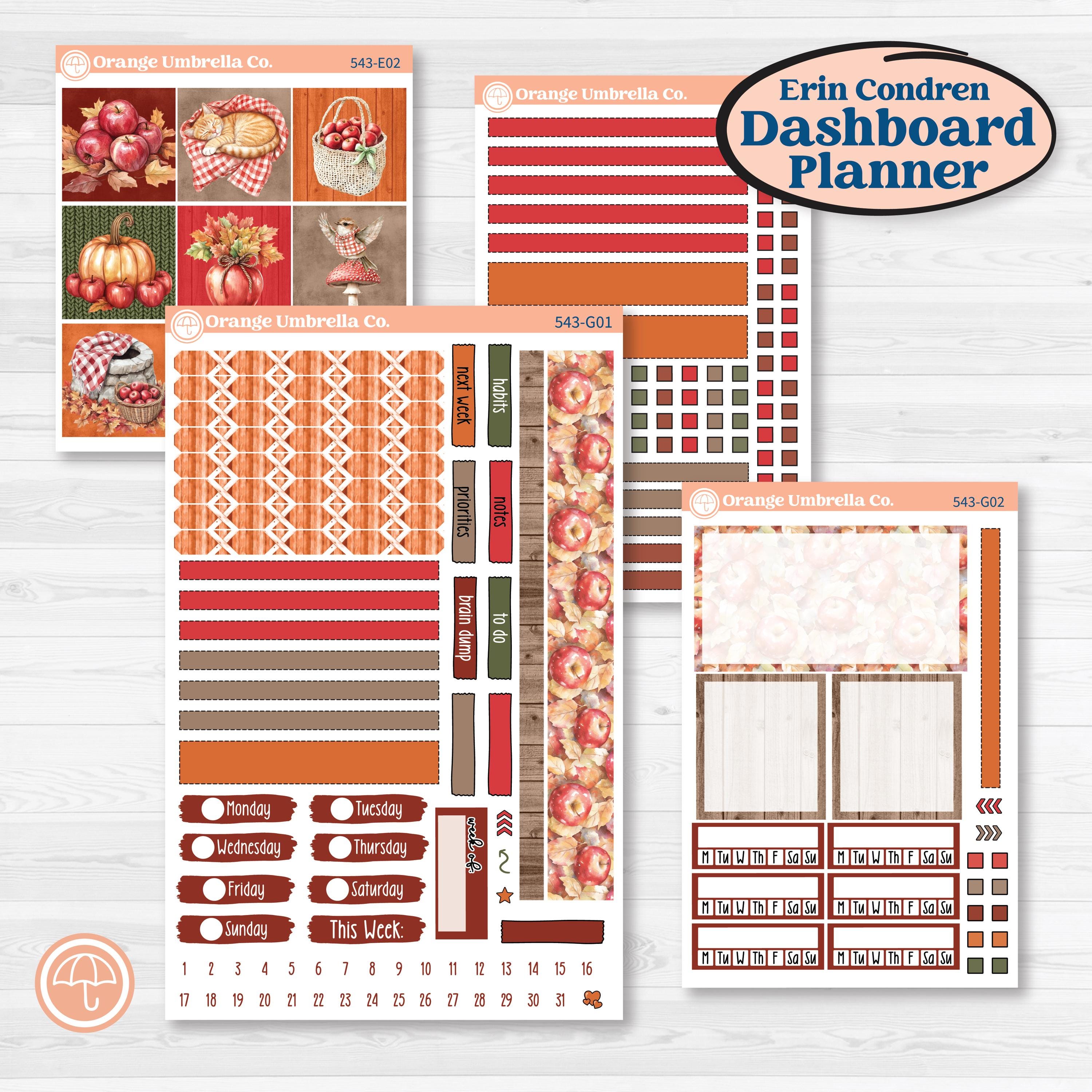 Apple Harvest Planner Kit | Erin Condren 7x9 Weekly Dashboard Planner Kit Stickers | Apple Crisp | KIT-543-G