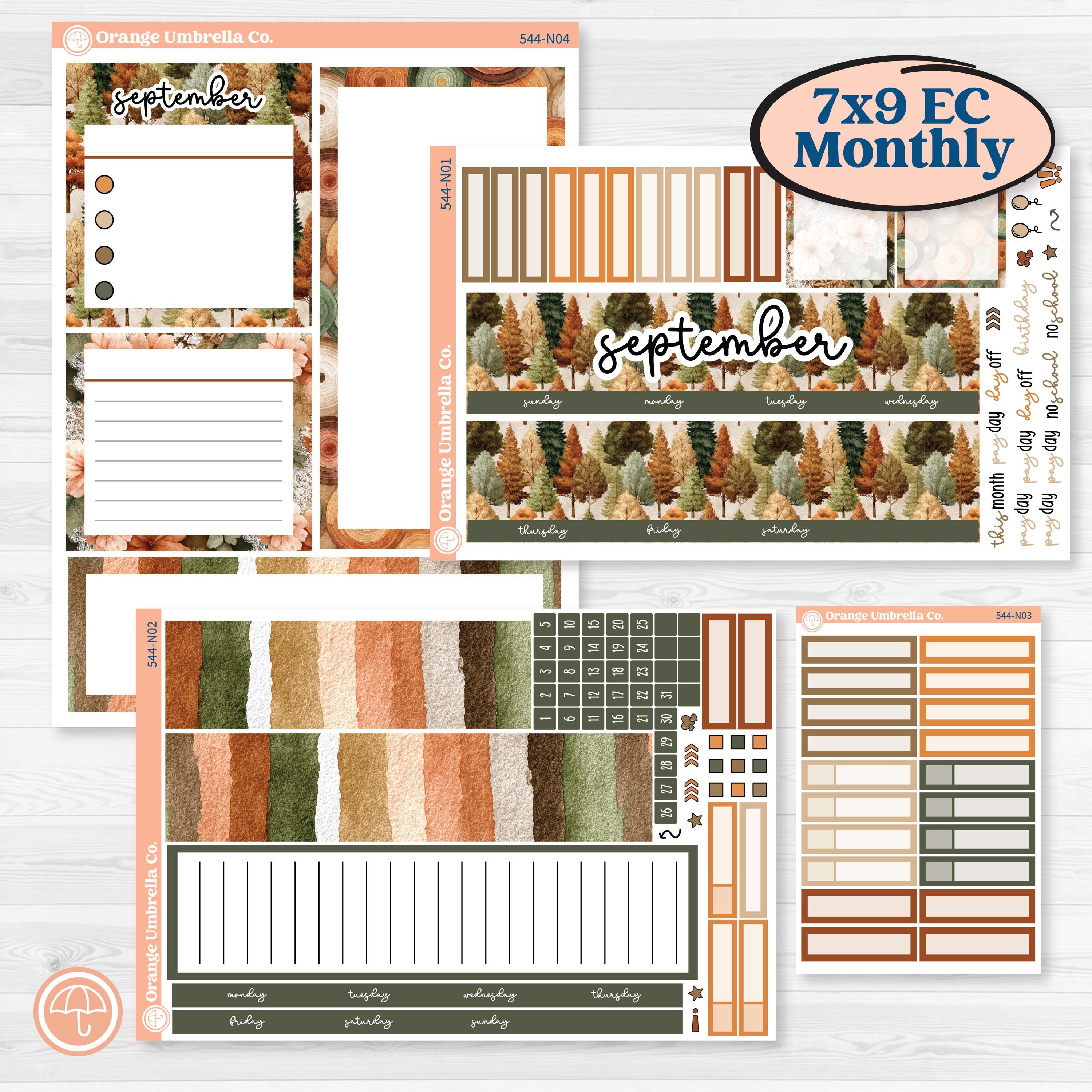 Autumn Woodland Planner Kit | 7x9 Erin Condren Life Planner Monthly & Dashboard Sticker Kit | Autumn Stroll | KIT-544-N