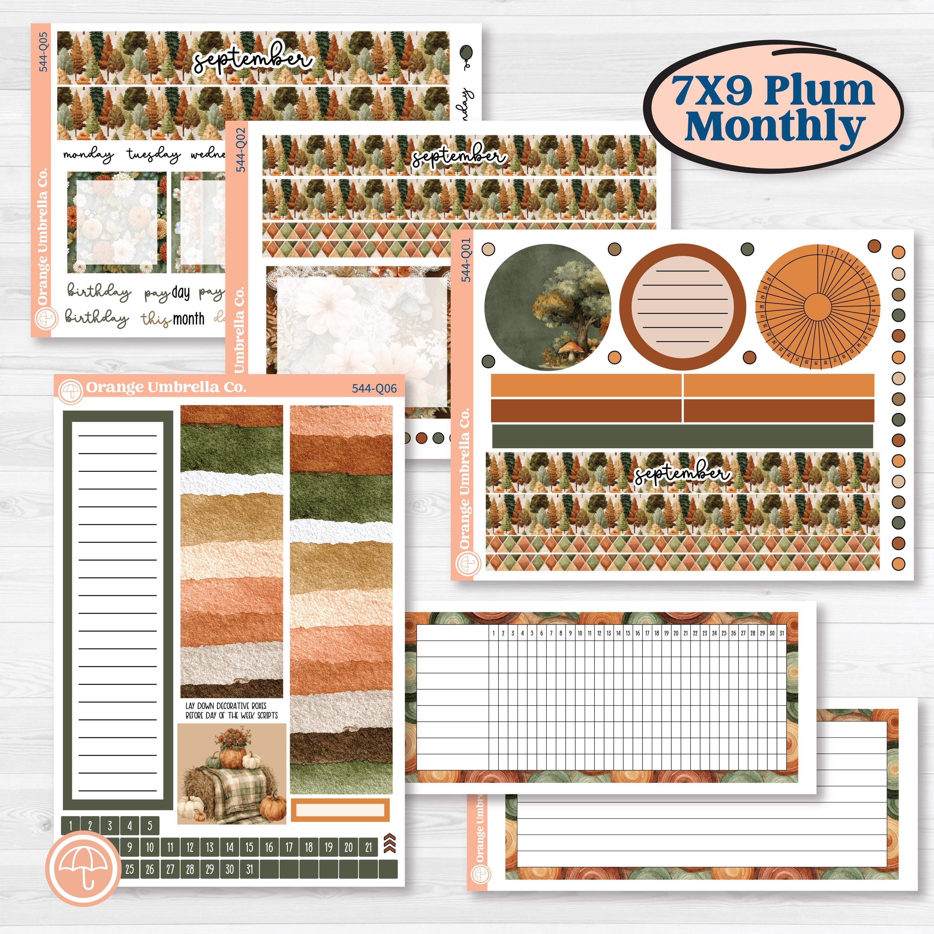 Autumn Woodland Planner Kit | 7x9 Plum Monthly & Dashboard Planner Kit Stickers | Autumn Stroll | KIT-544-Q
