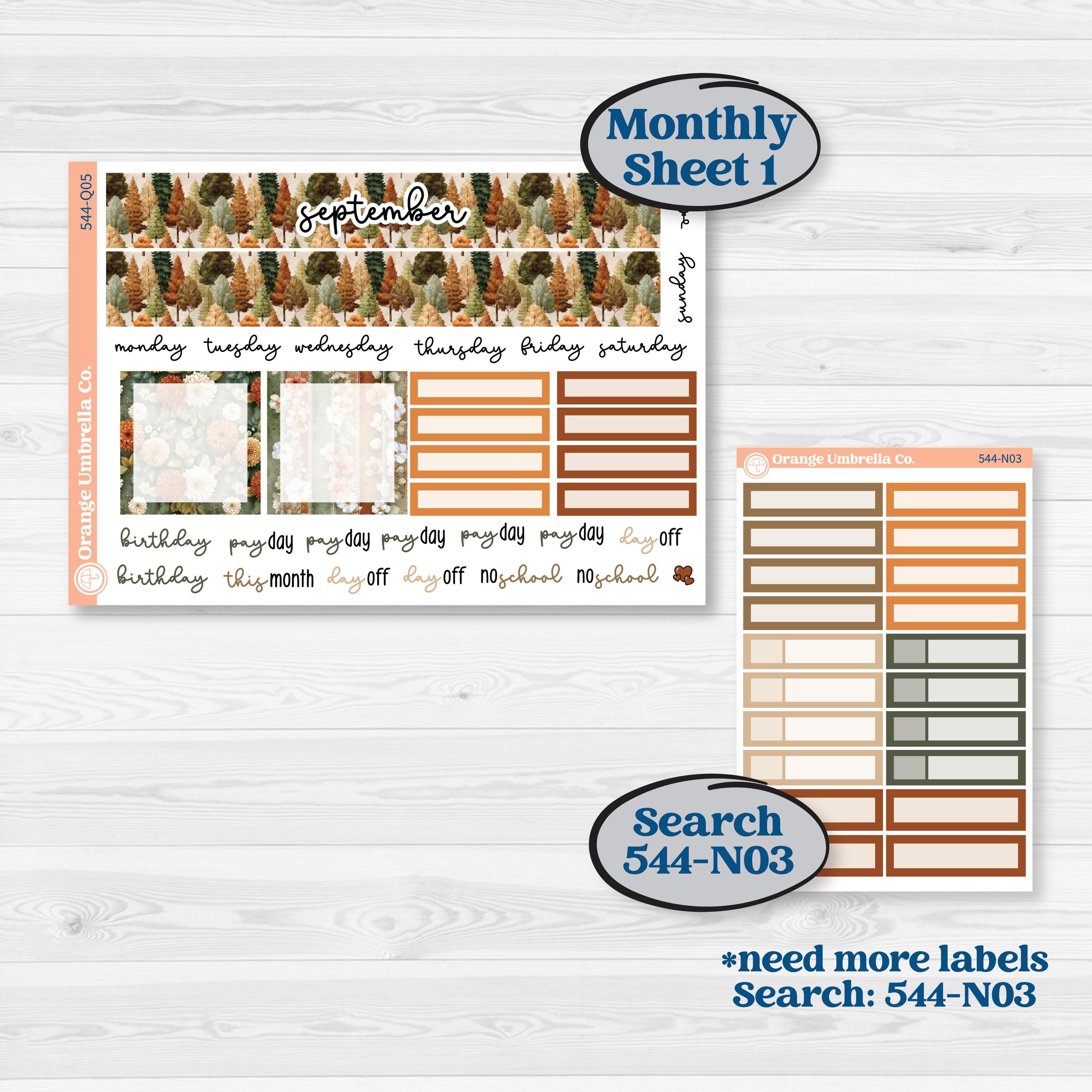 Autumn Woodland Planner Kit | 7x9 Plum Monthly & Dashboard Planner Kit Stickers | Autumn Stroll | KIT-544-Q