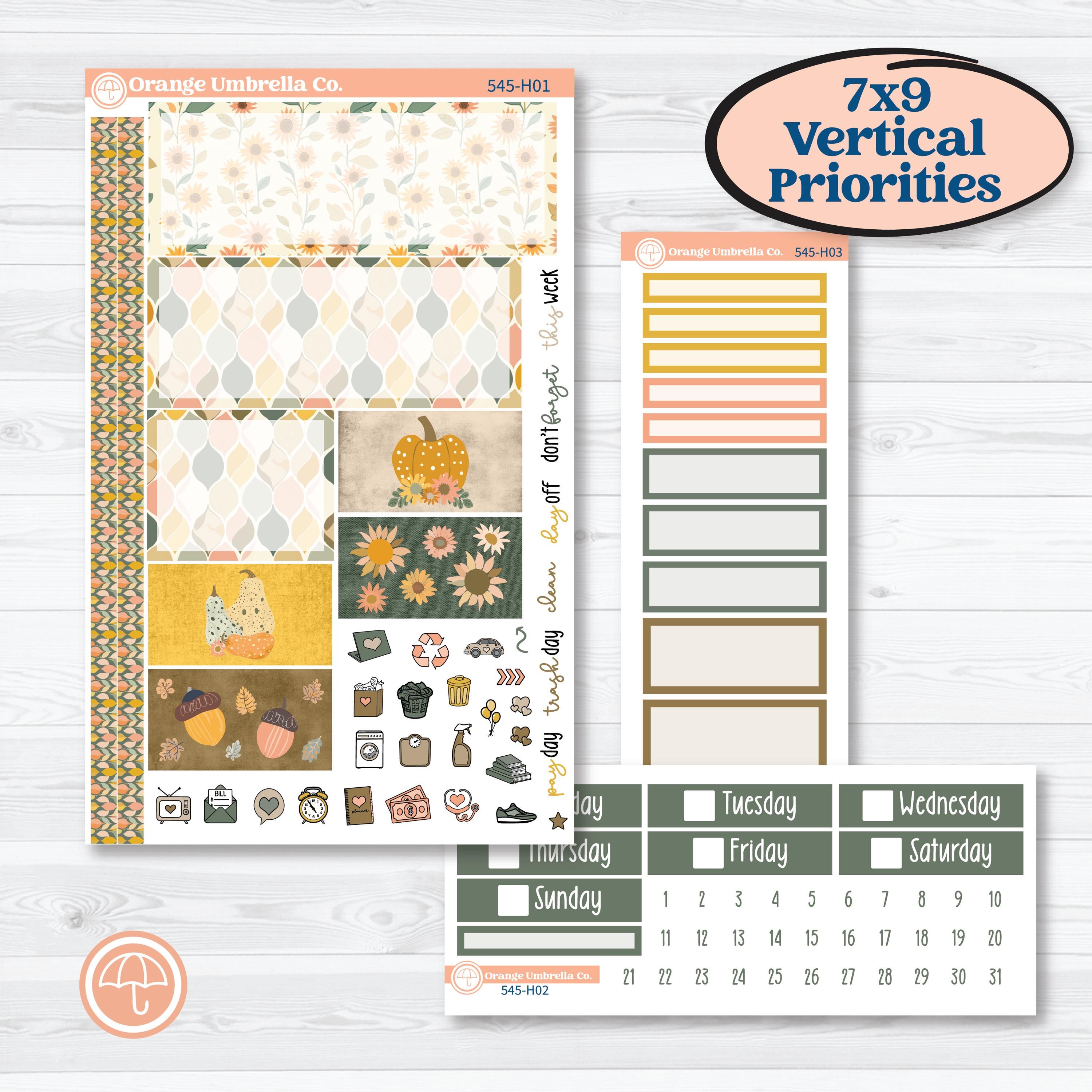 Pumpkin Patch Stickers | Plum Vertical Priorities 7x9 Planner Kit Stickers | Oh My Gourd | KIT-545-H