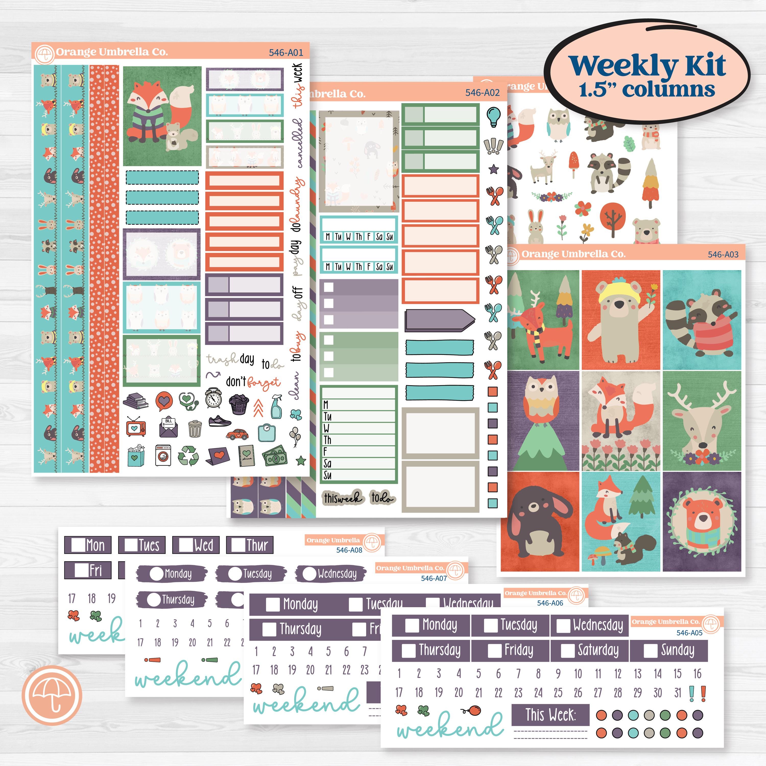 Woodland Animals Kit | Weekly Sticker Kit for Vertical Planners like Erin Condren | Forest Fluffs | KIT-546-A