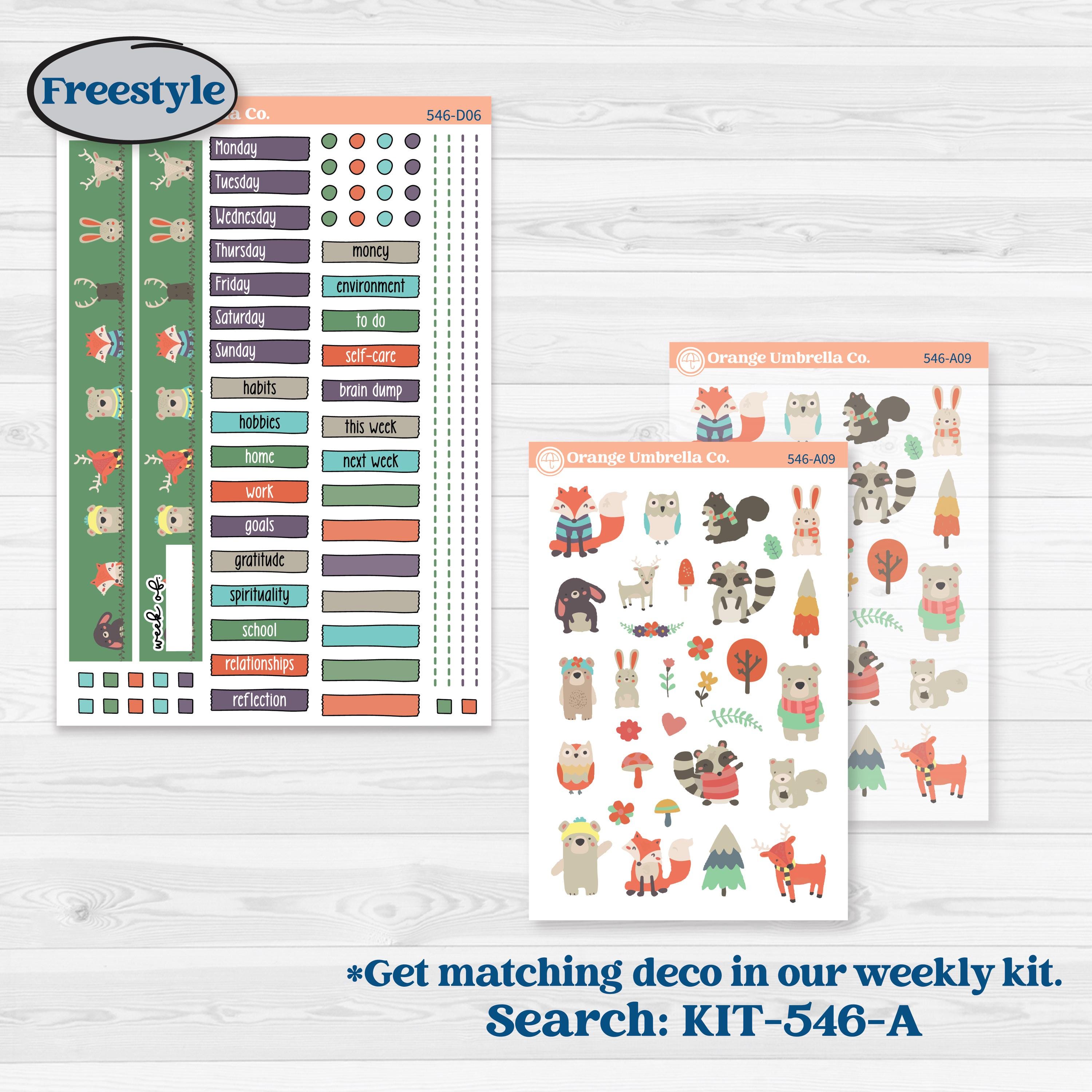 Woodland Animals Kit | Journaling or Scrapbooking Kit | Creative Junk Journal Planner Stickers | Forest Fluffs | KIT-546-D