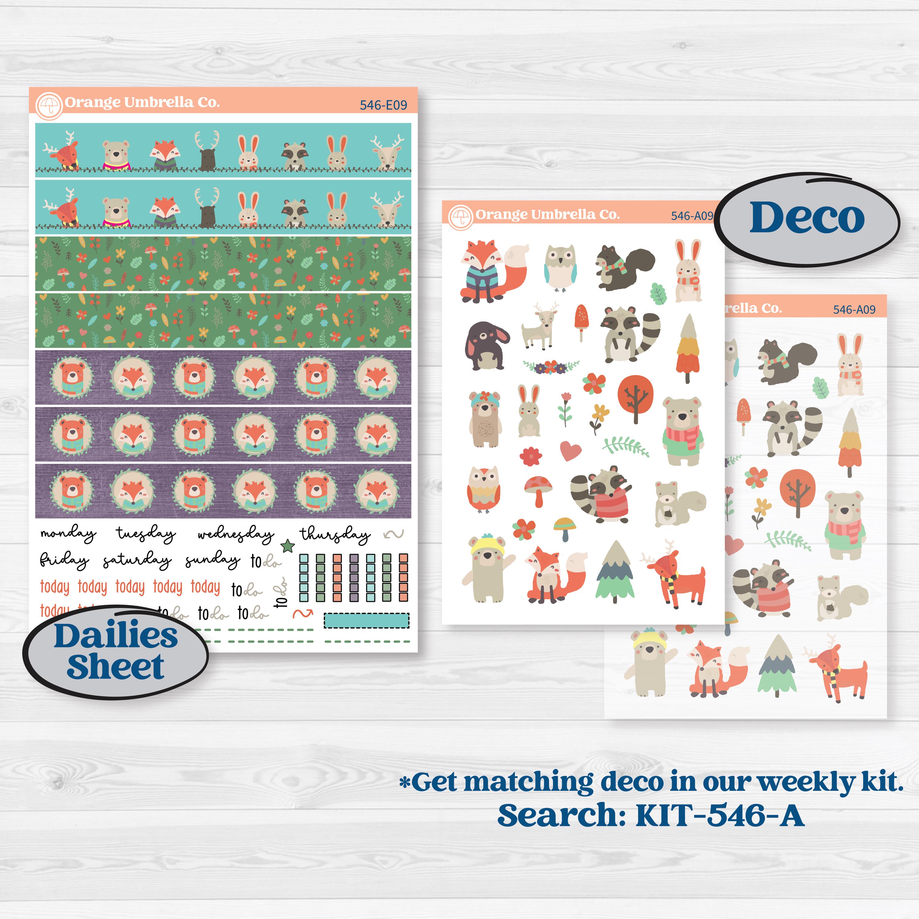 Woodland Animals Kit | Hobonichi Cousin Weekly & Daily Planner Kit Stickers | Forest Fluffs | KIT-546-E