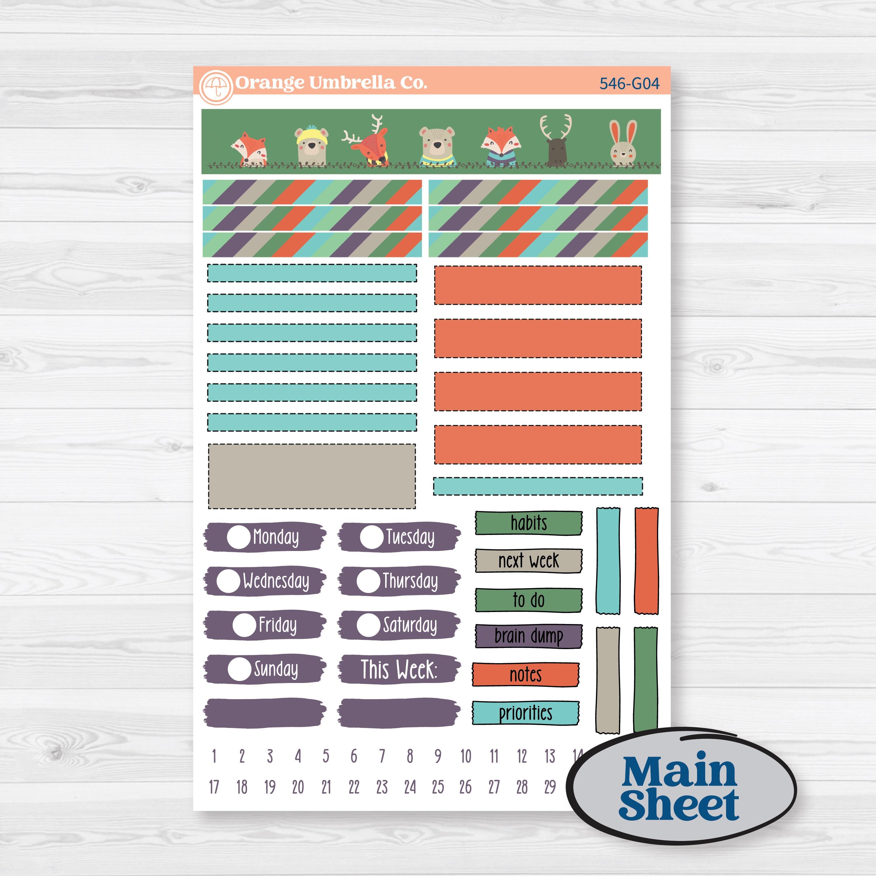 Woodland Animals Kit | Erin Condren A5 Weekly Dashboard Planner Kit Stickers | Forest Fluffs | KIT-546-G4