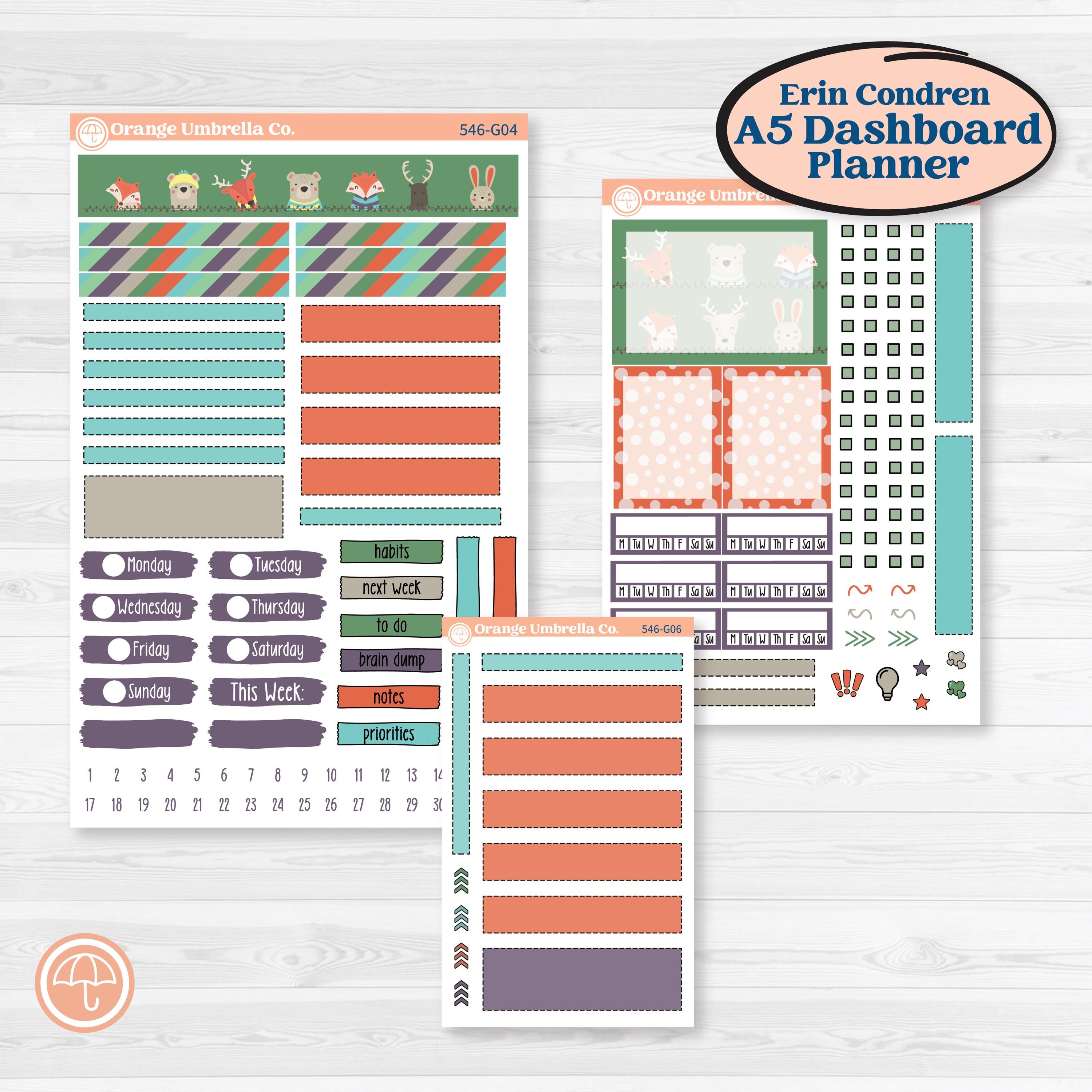 Woodland Animals Kit | Erin Condren A5 Weekly Dashboard Planner Kit Stickers | Forest Fluffs | KIT-546-G4