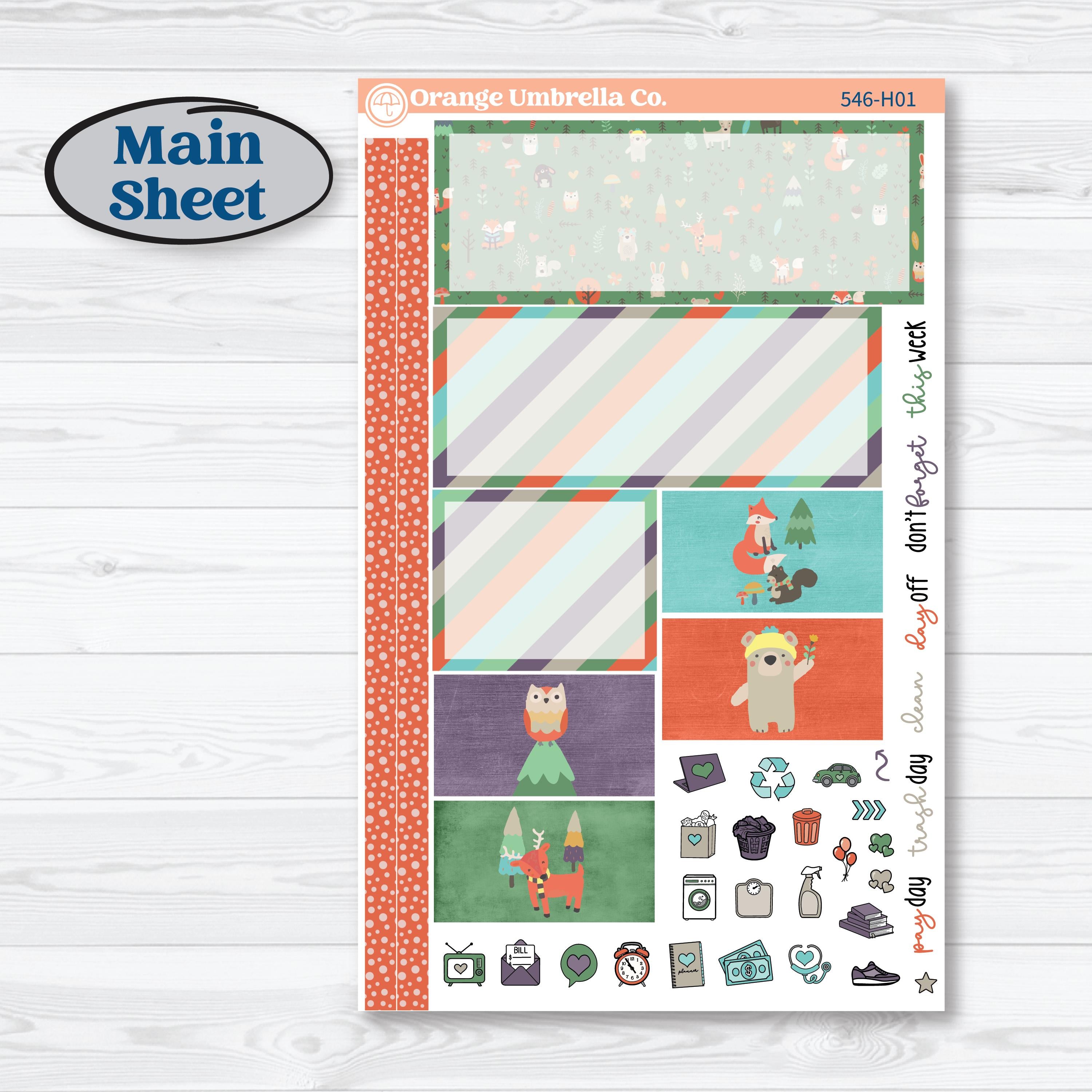 Woodland Animals Kit | Plum Vertical Priorities 7x9 Planner Kit Stickers | Forest Fluffs | KIT-546-H