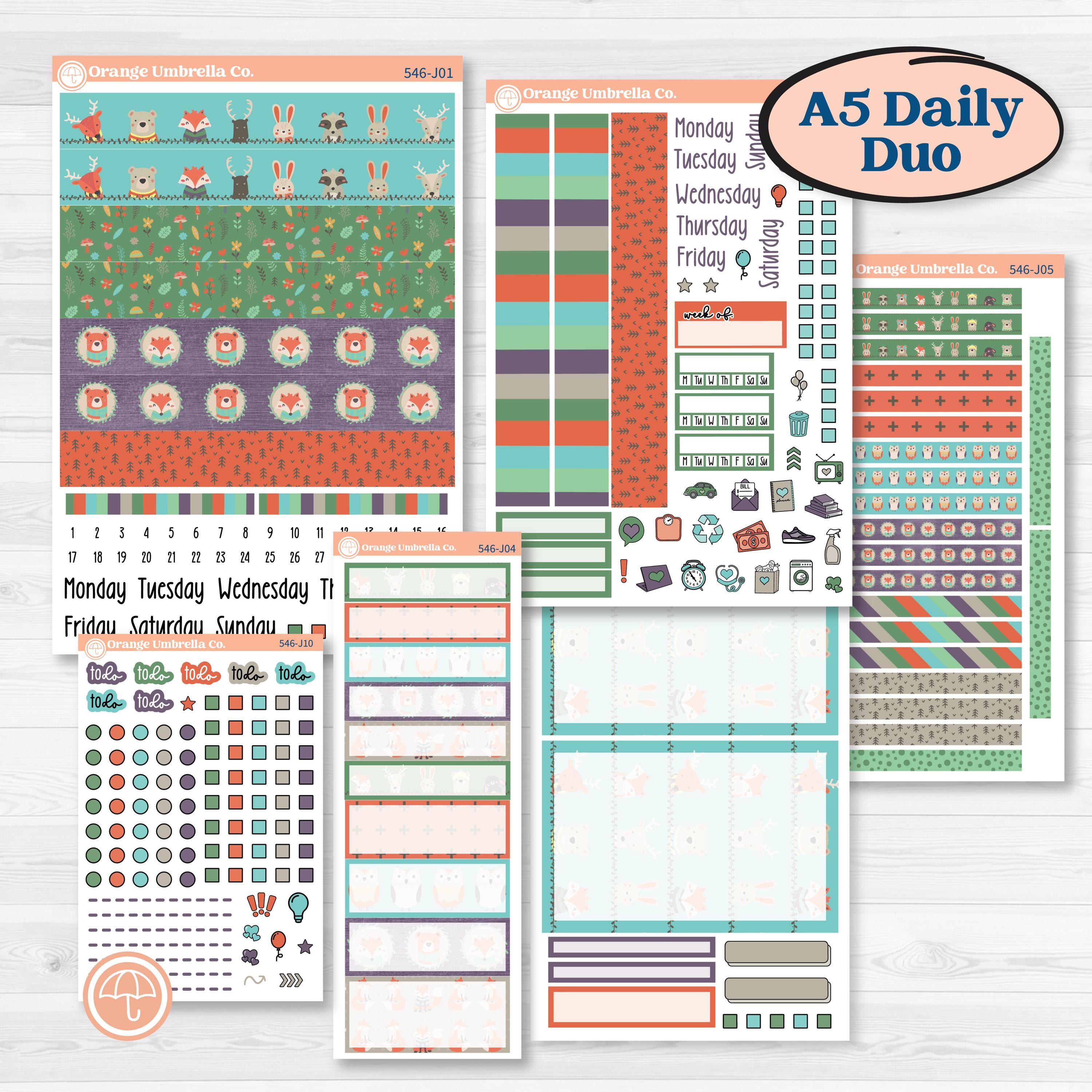 Woodland Animals Kit | A5 Daily Duo Planner Kit Stickers | Forest Fluffs | KIT-546-J