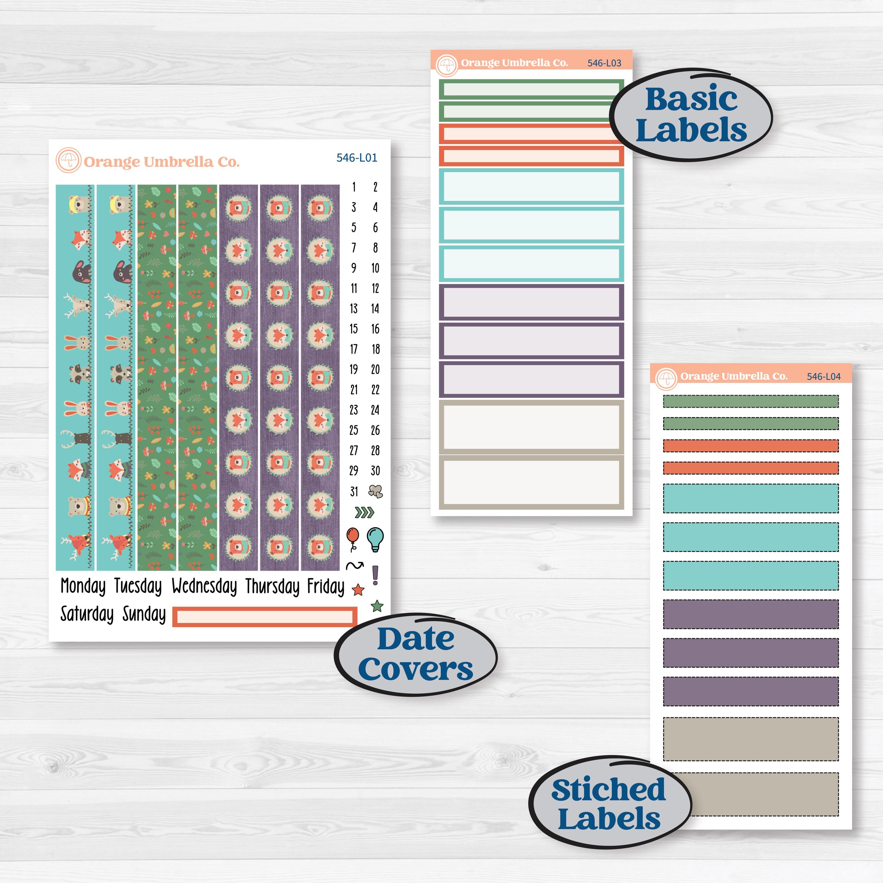 Woodland Animals Kit | 7x9 Plum Daily Planner Kit Stickers | Forest Fluffs | KIT-546-L