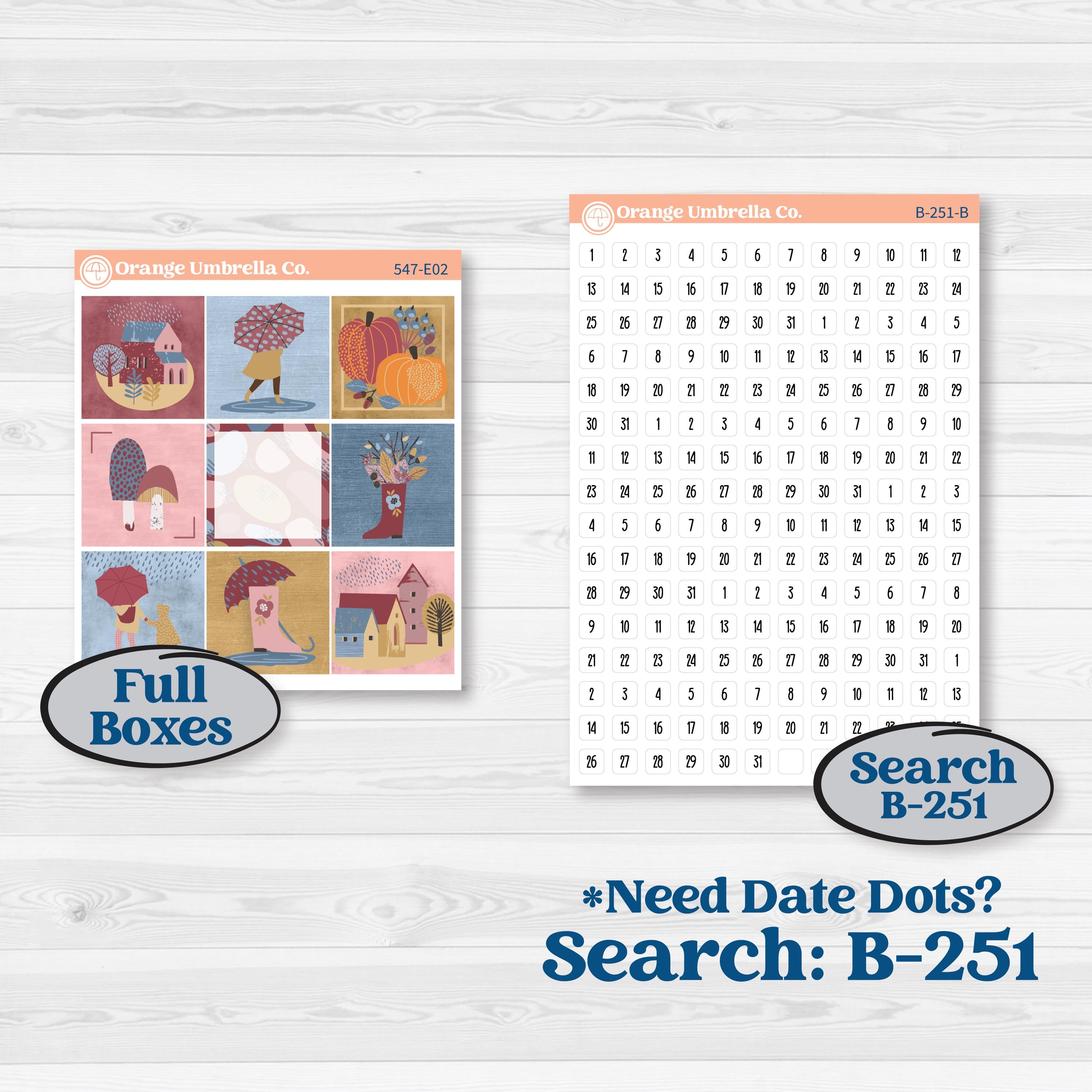 Rainy Autumn Kit | Hobonichi Cousin Weekly & Daily Planner Kit Stickers | Rain Fall | KIT-547-E