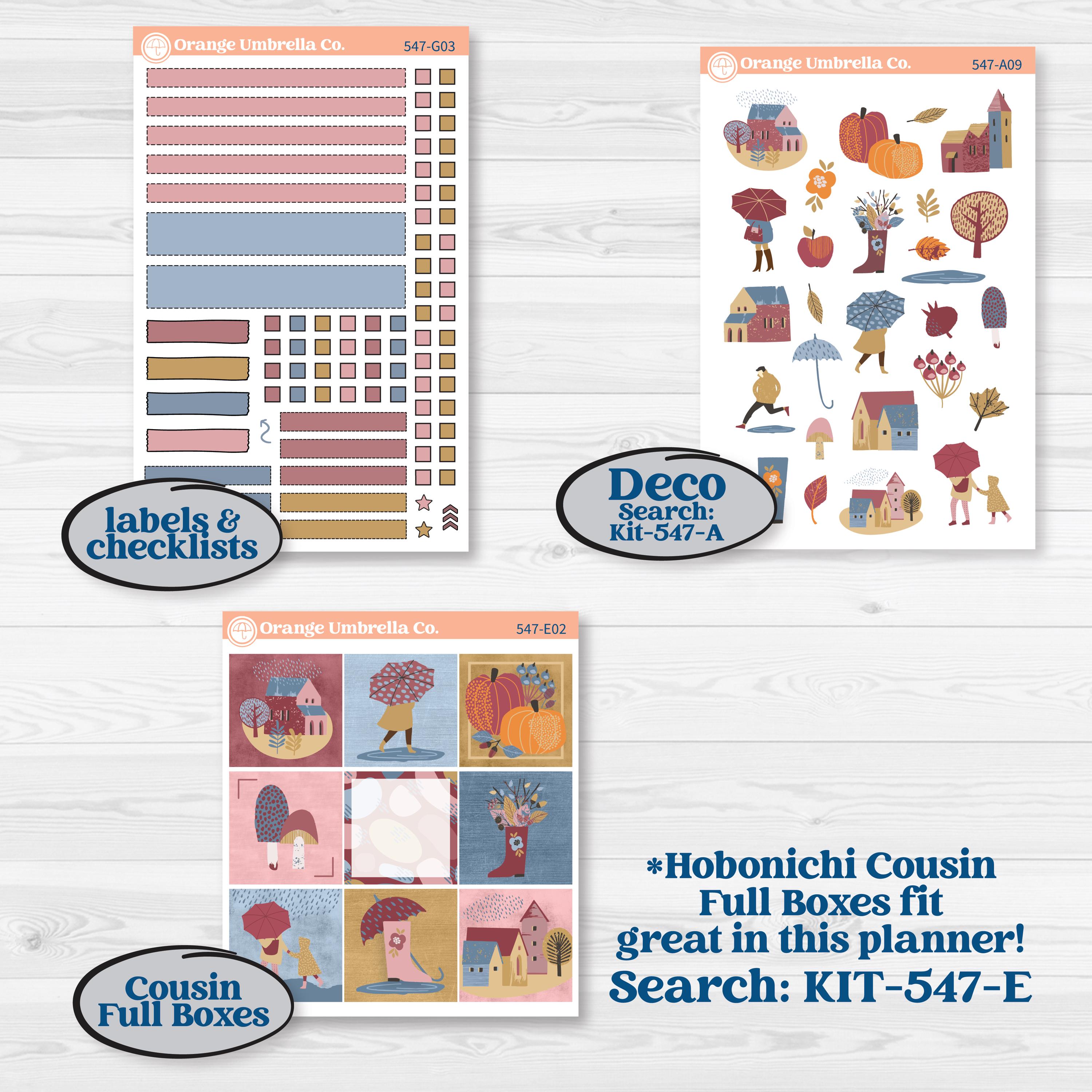 Rainy Autumn Kit | Erin Condren 7x9 Weekly Dashboard Planner Kit Stickers | Rain Fall | KIT-547-G
