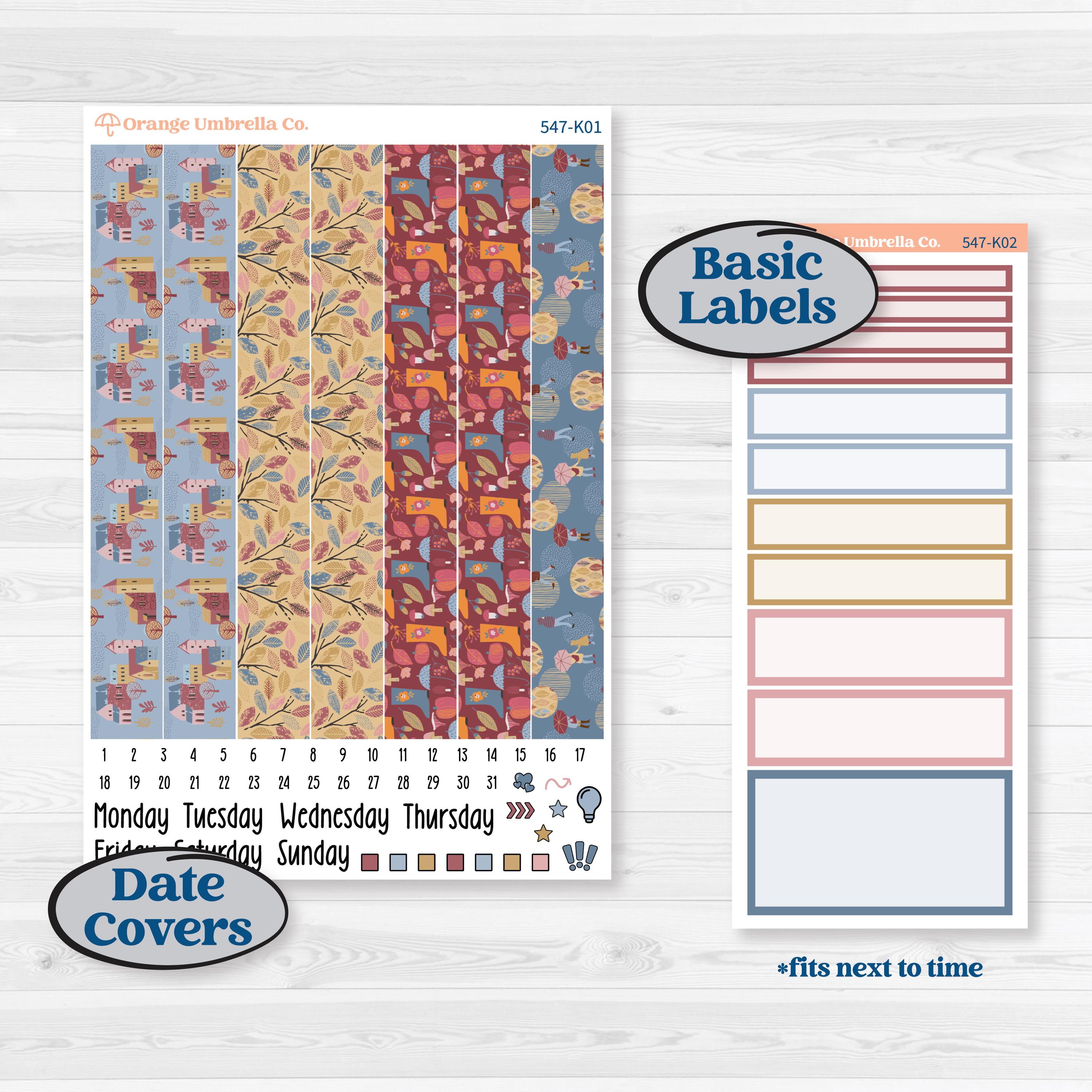 Rainy Autumn Kit | 7x9 Erin Condren Daily Duo Planner Kit Stickers | Rain Fall | KIT-547-K