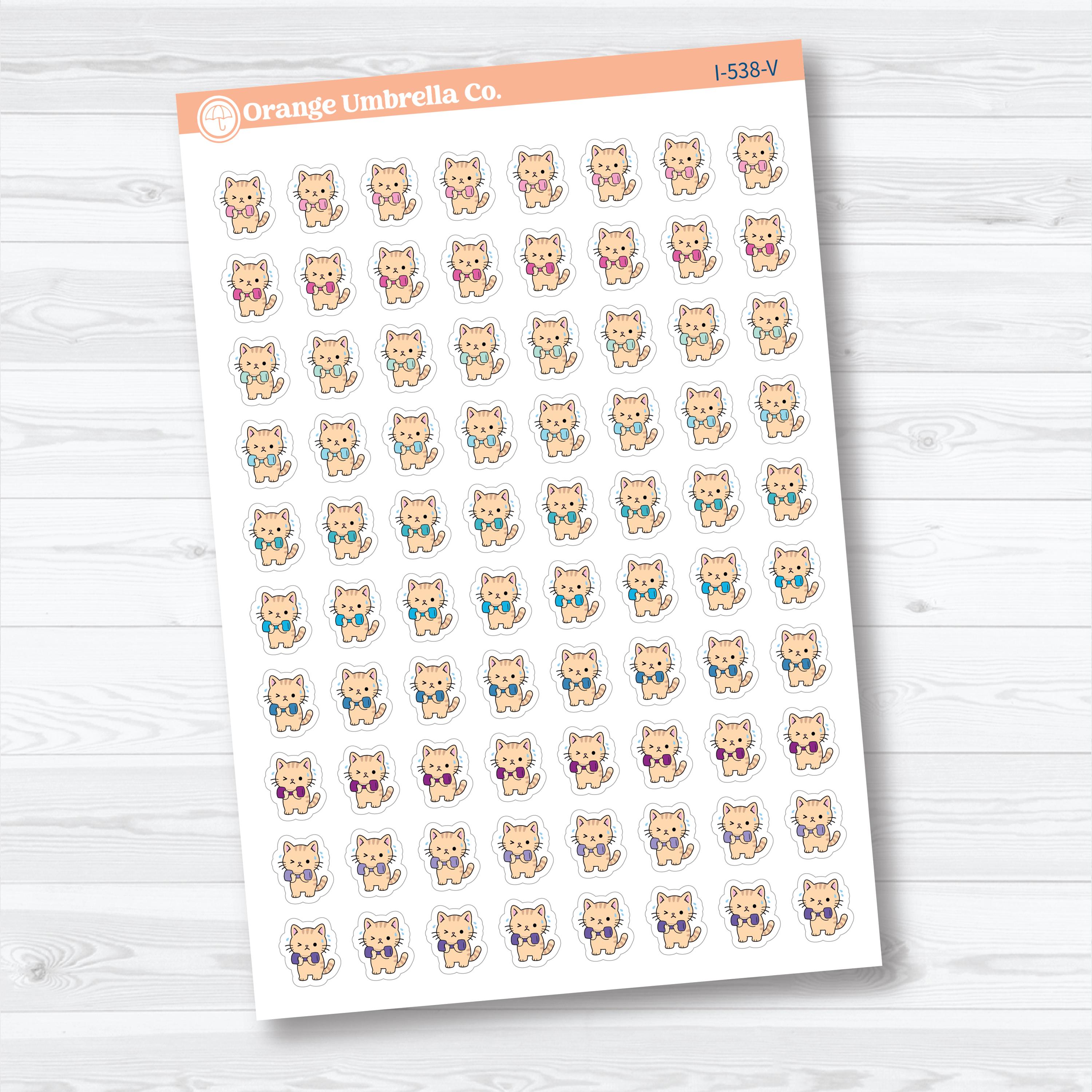 Mini Weight Lifting Spazz Cat Stickers | Planner Stickers | I-538