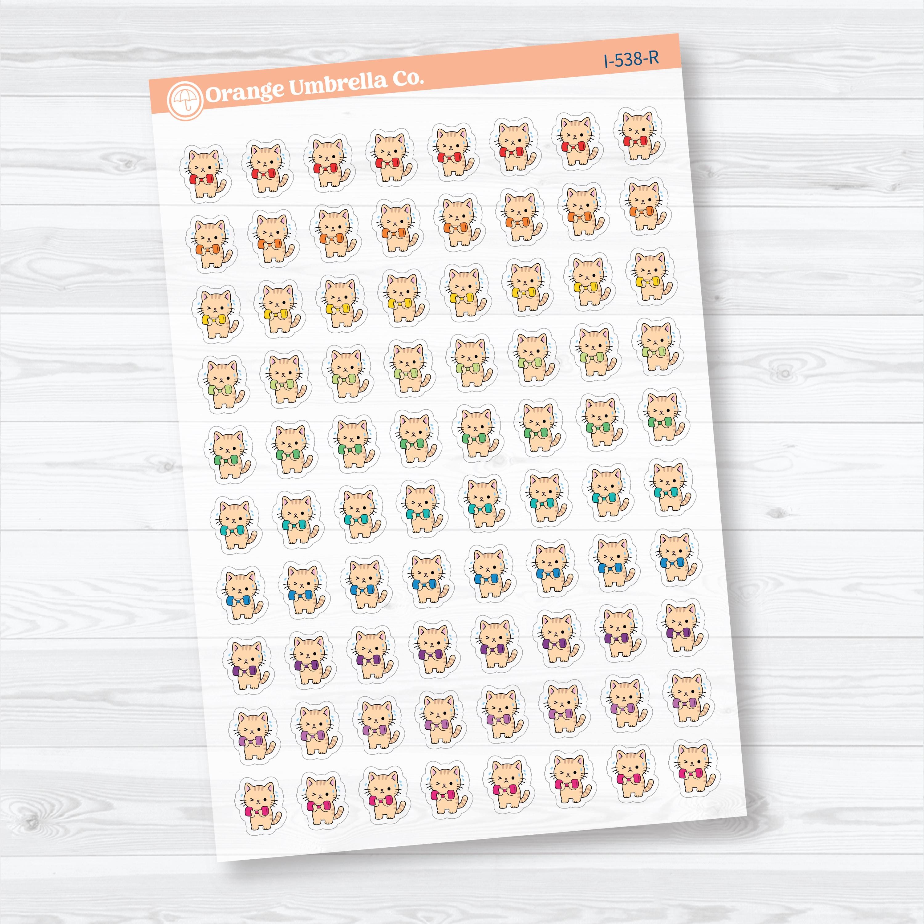 Mini Weight Lifting Spazz Clear Matte Cat Stickers | Planner Stickers | I-538-CM