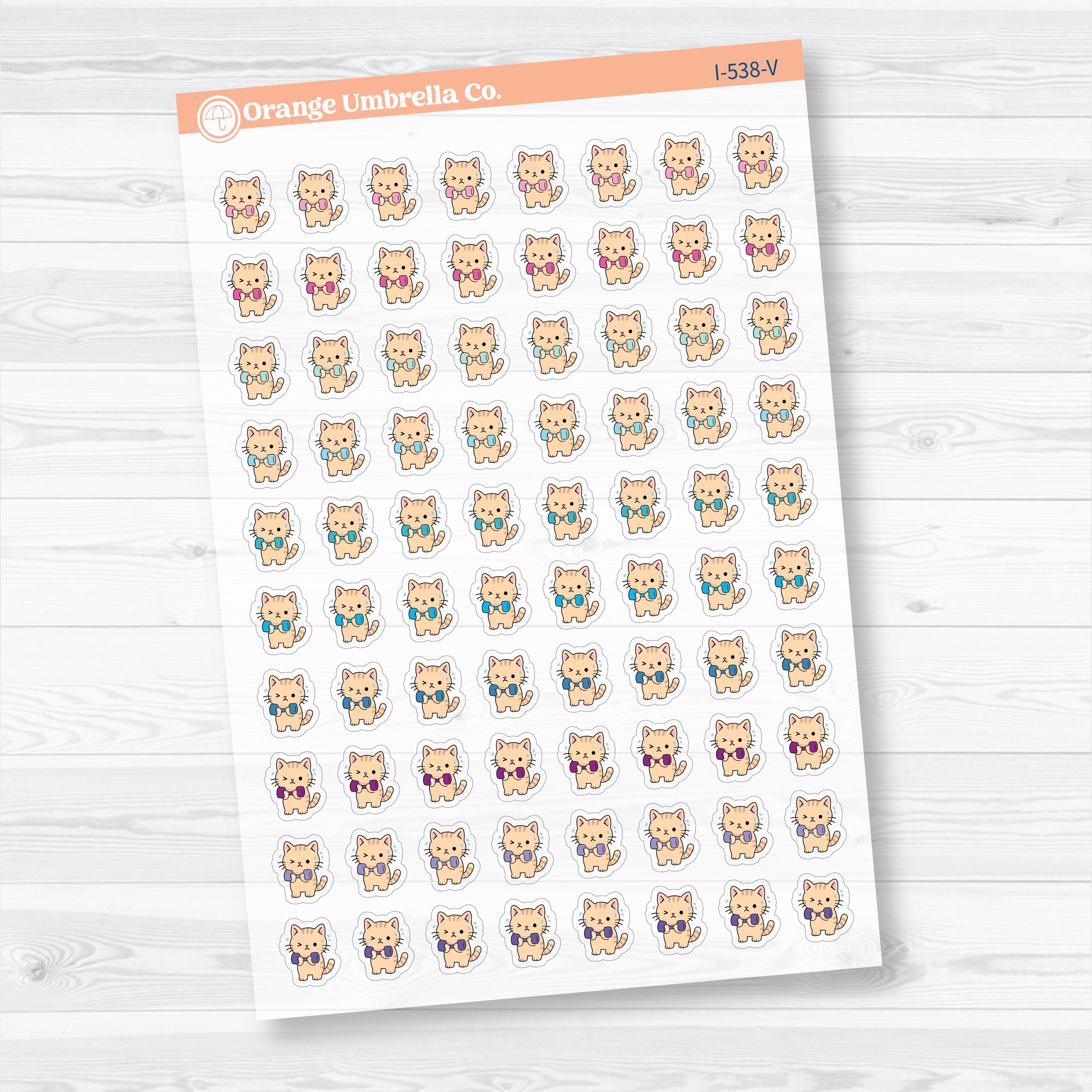 Mini Weight Lifting Spazz Clear Matte Cat Stickers | Planner Stickers | I-538-CM