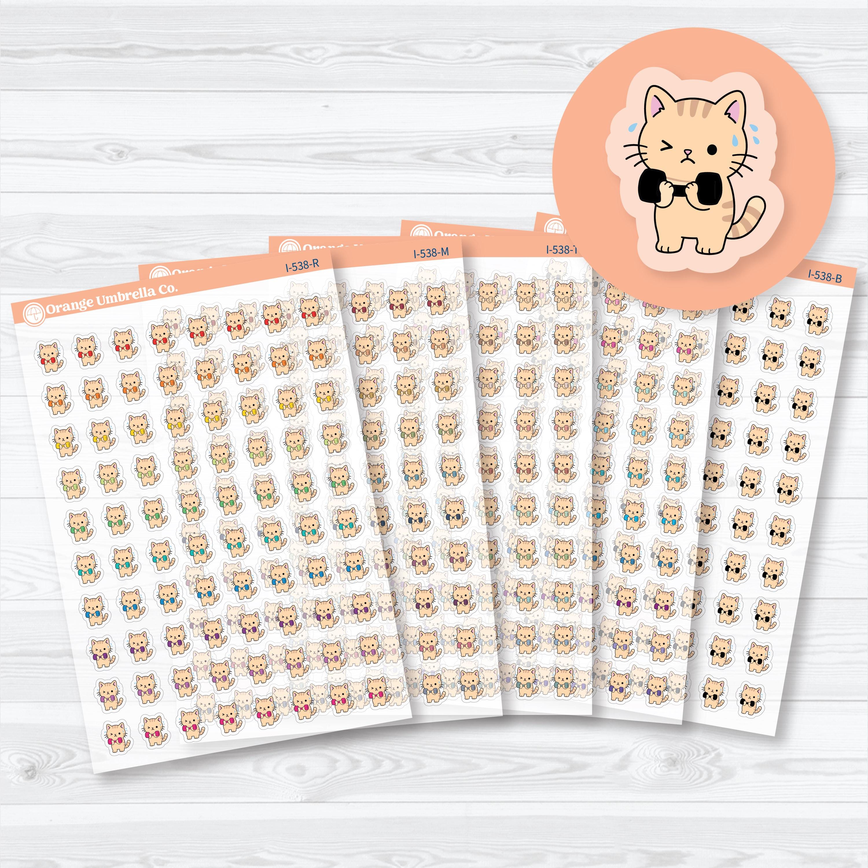 Mini Weight Lifting Spazz Clear Matte Cat Stickers | Planner Stickers | I-538-CM