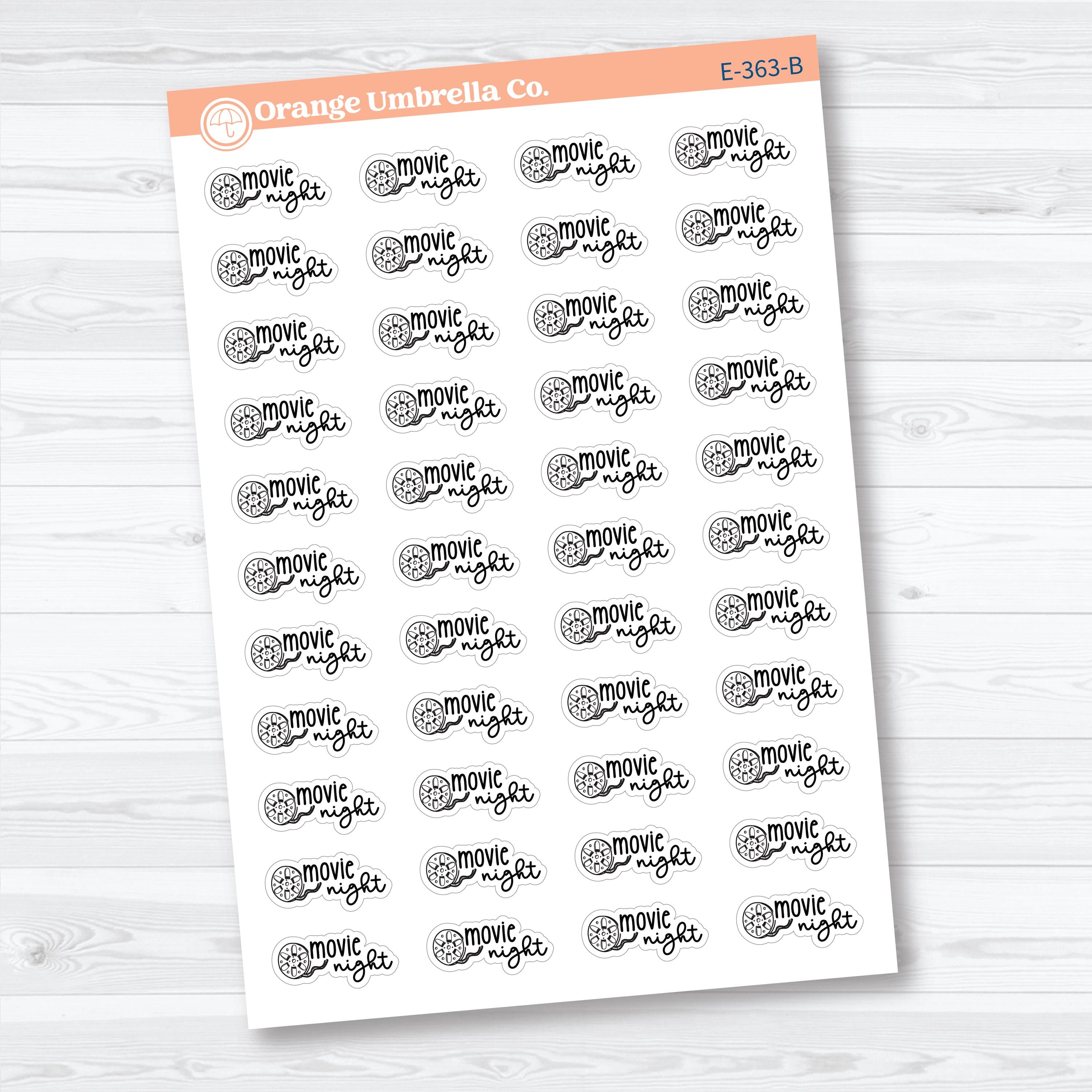 Movie Night Doodled Event Labels | Planner Stickers | E-363