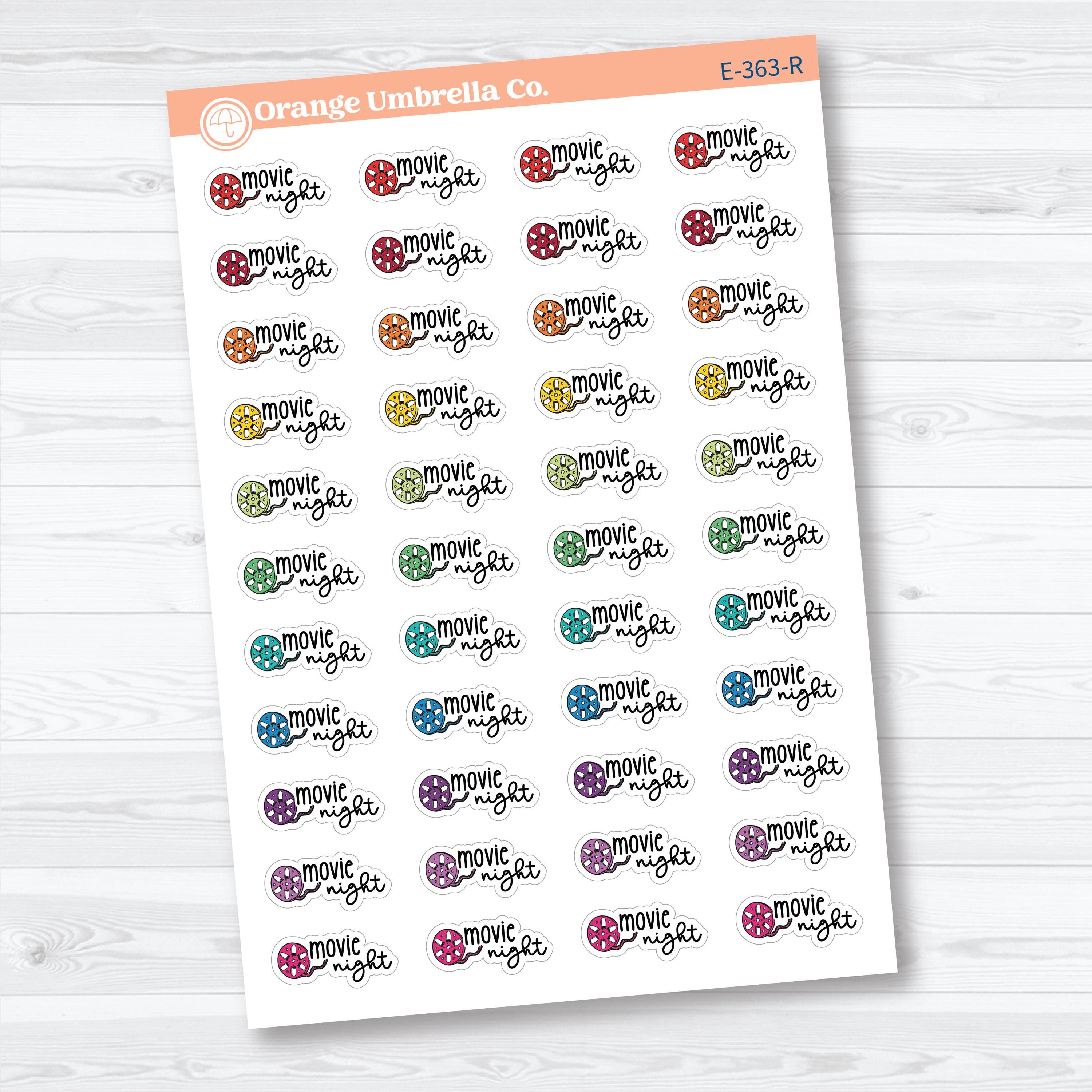 Movie Night Doodled Event Labels | Planner Stickers | E-363
