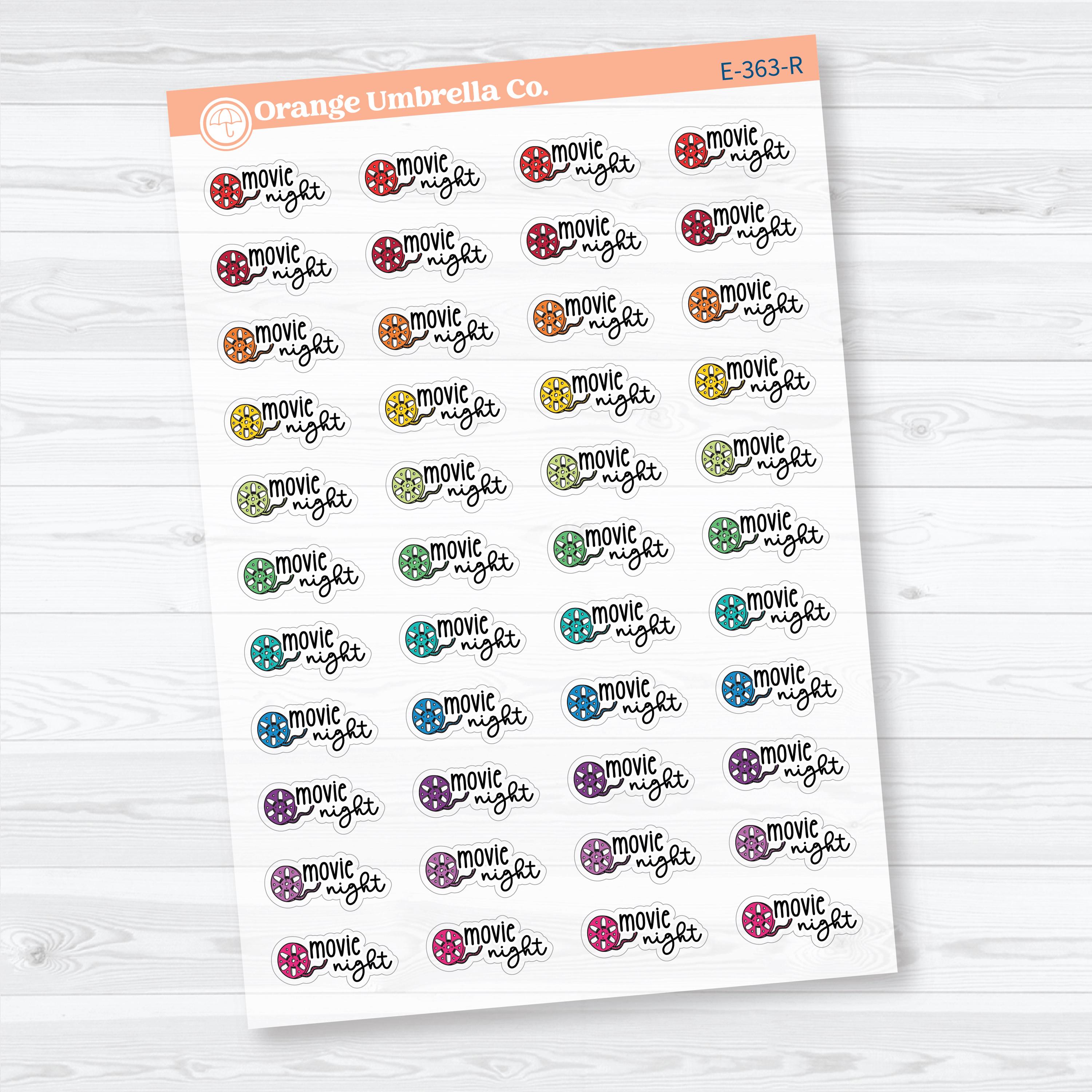 Movie Night Doodled Event Labels Clear Matte | Planner Stickers | E-363-CM