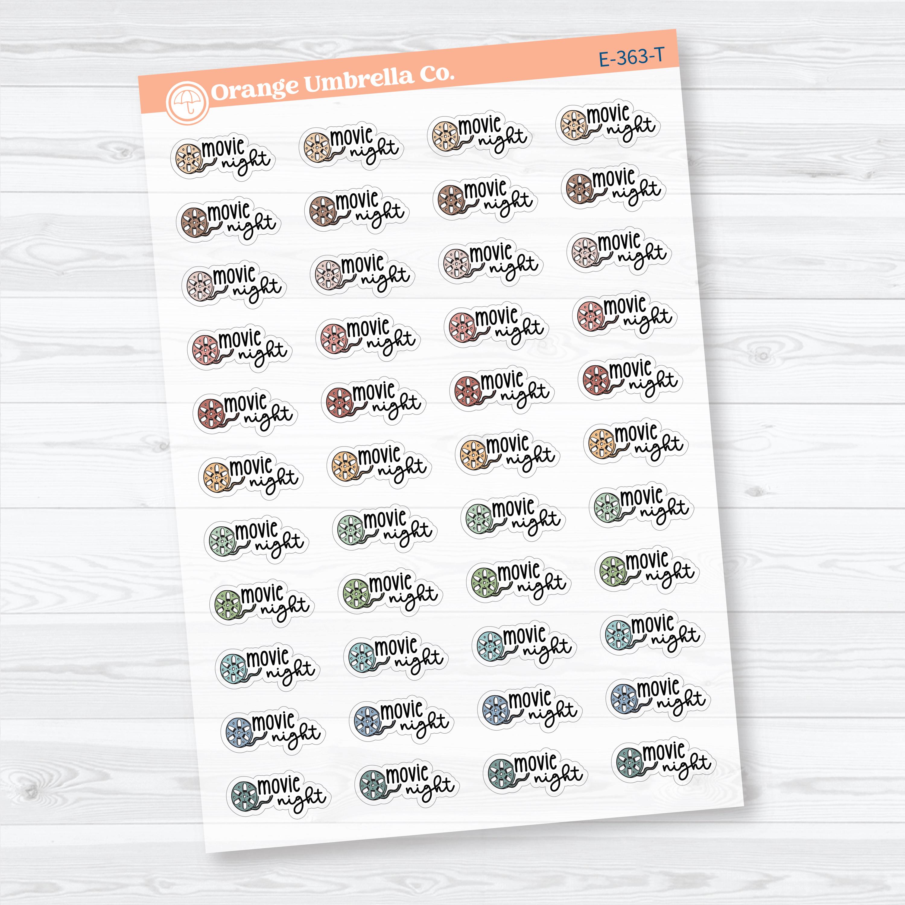 Movie Night Doodled Event Labels Clear Matte | Planner Stickers | E-363-CM