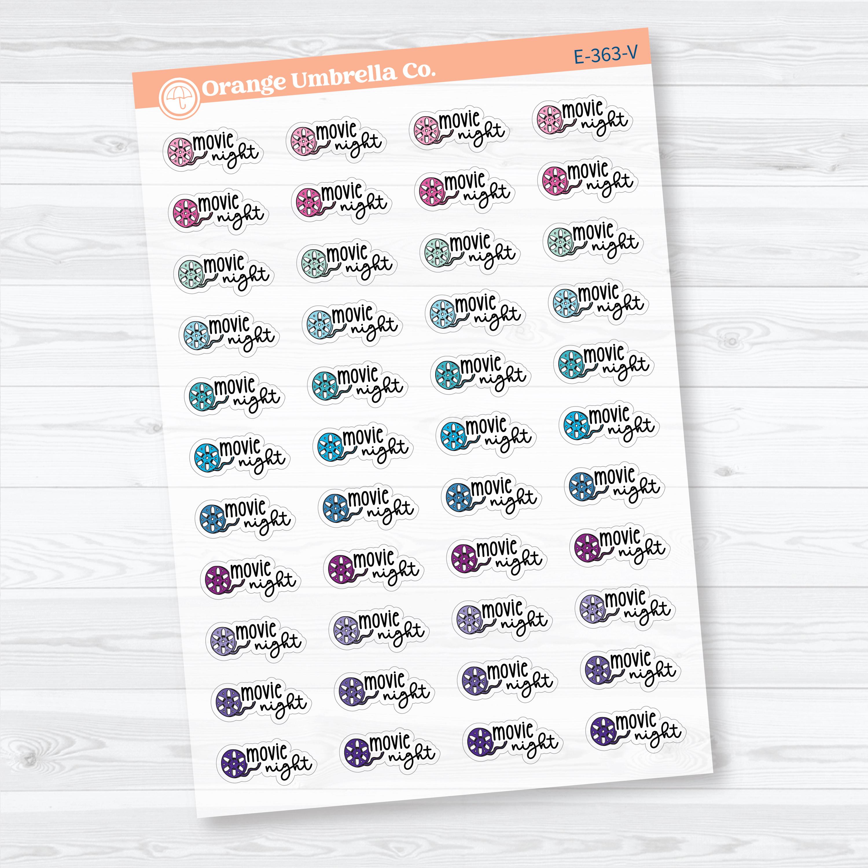 Movie Night Doodled Event Labels Clear Matte | Planner Stickers | E-363-CM