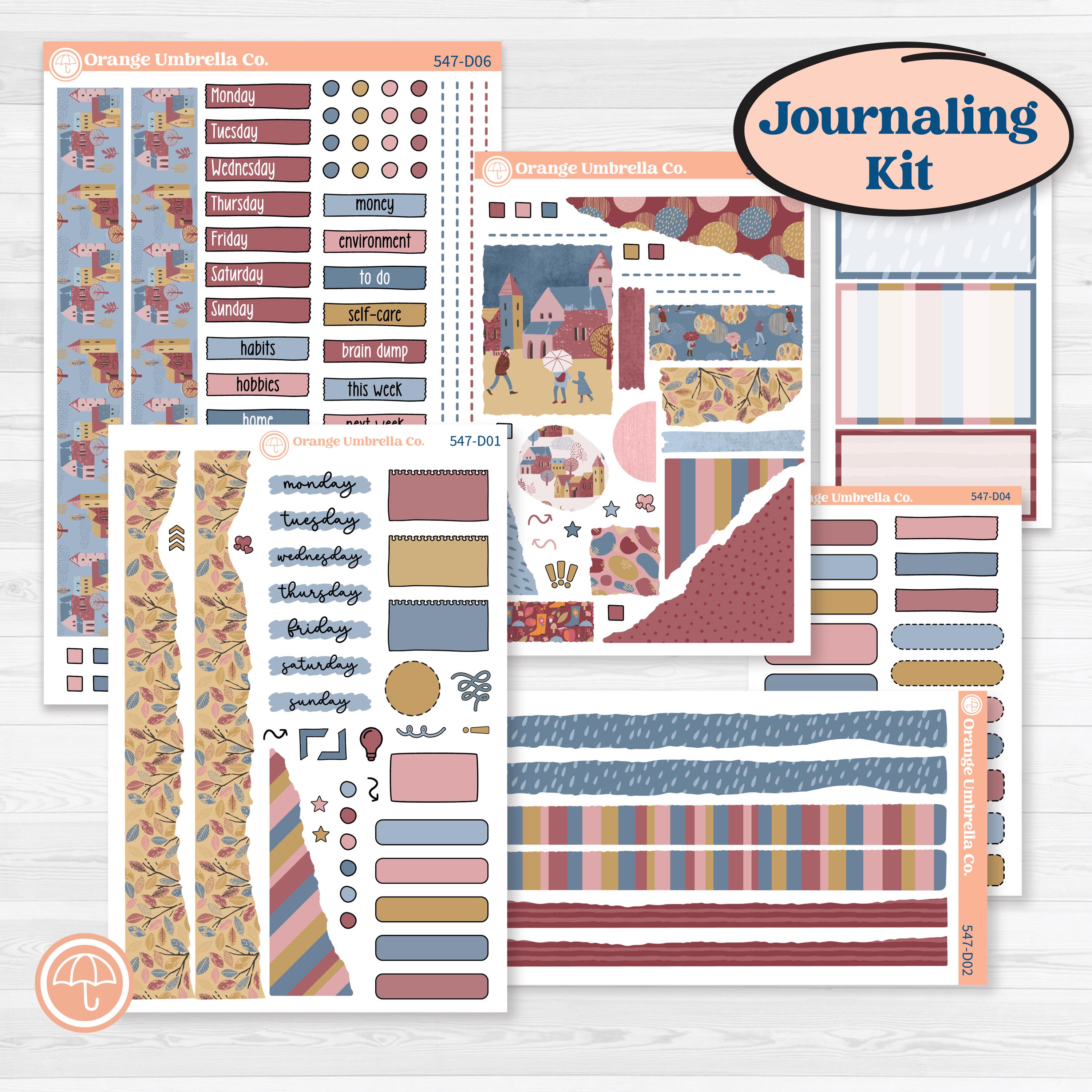 Rainy Autumn Kit | Journaling or Scrapbooking Kit | Creative Junk Journal Planner Stickers | Rain Fall | KIT-547-D