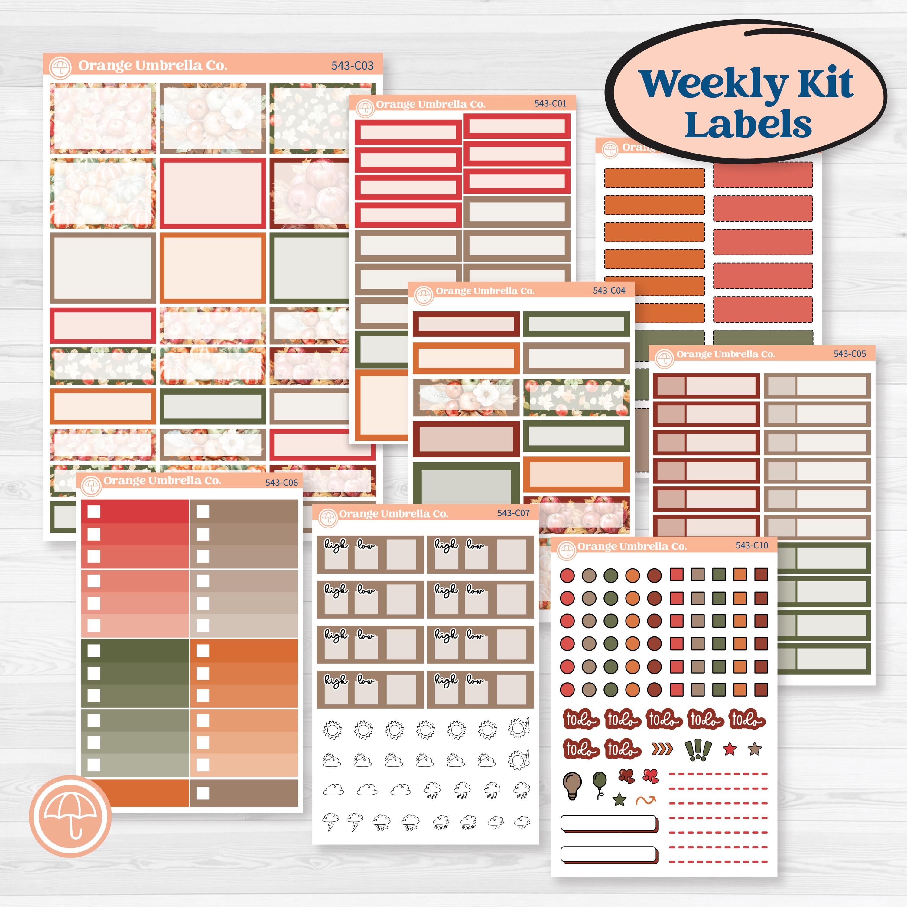 Apple Harvest Planner Kit | Weekly Add-On Labels Planner Kit Stickers | Apple Crisp | KIT-543-C