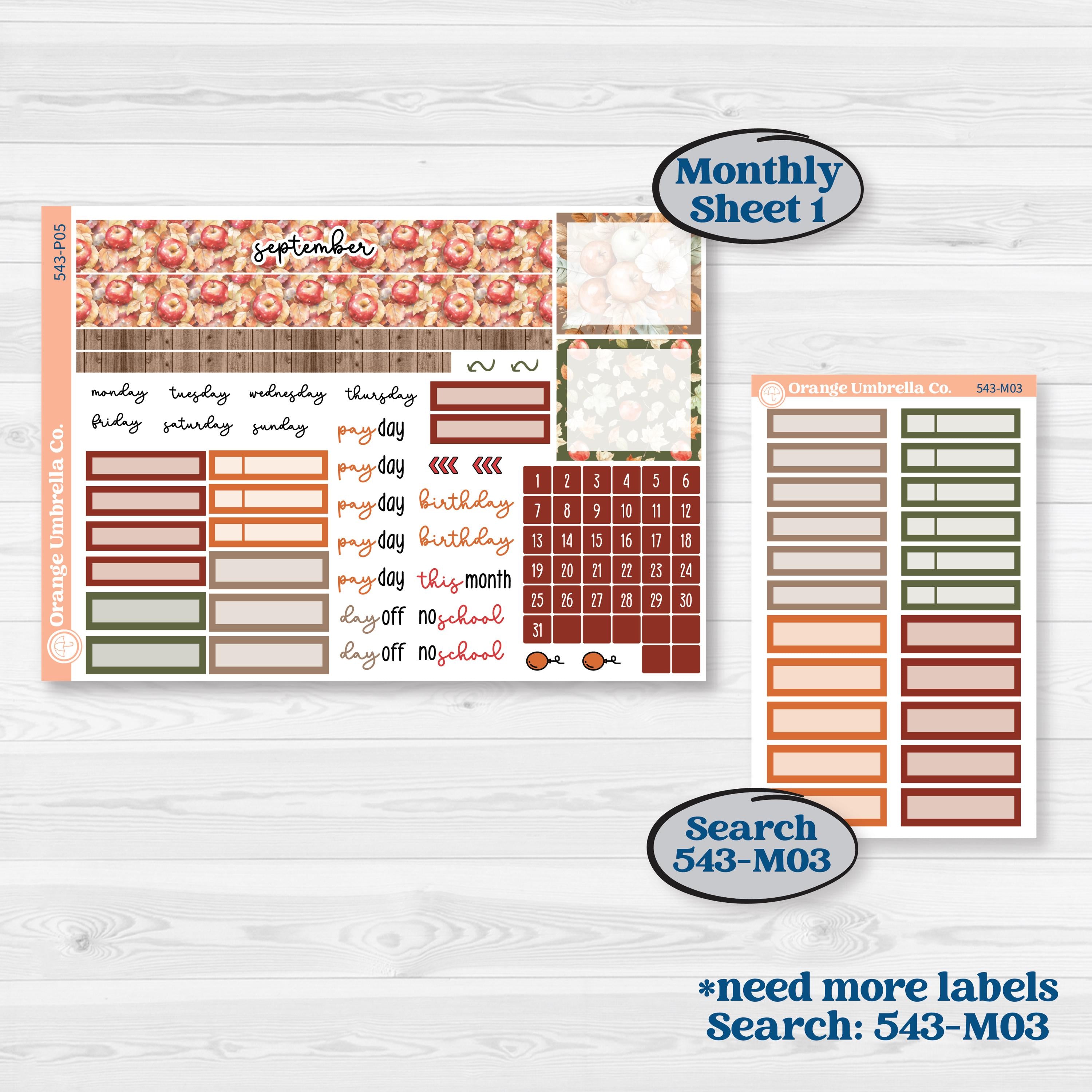 Apple Harvest Planner Kit | A5 Plum Monthly & Dashboard Planner Kit Stickers | Apple Crisp | KIT-543-P