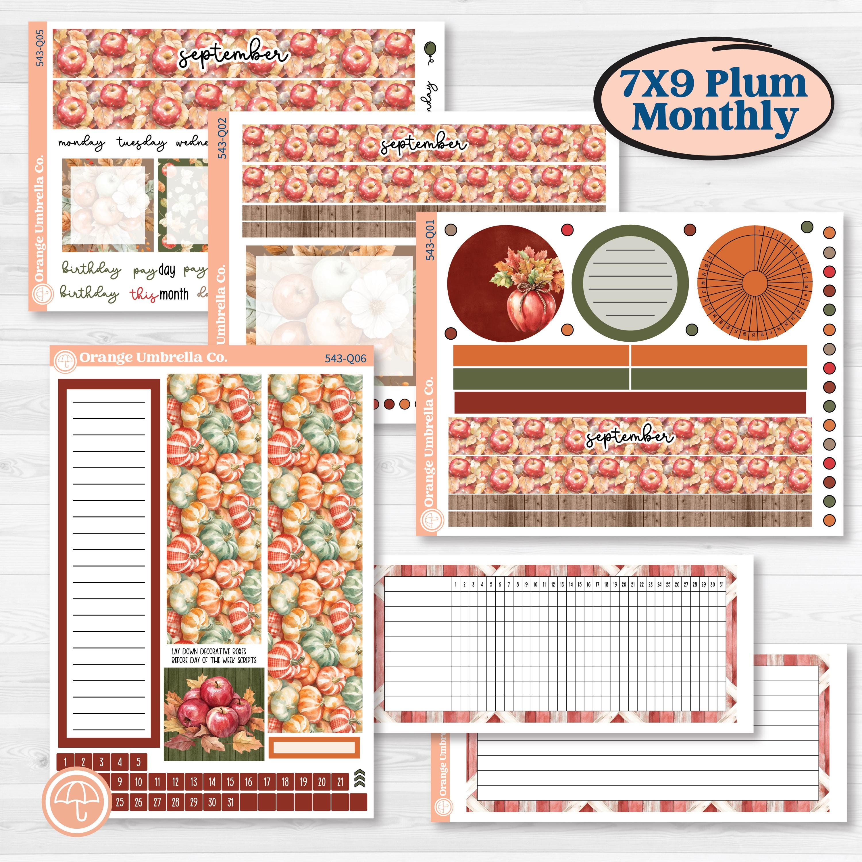 Apple Harvest Planner Kit | 7x9 Plum Monthly & Dashboard Planner Kit Stickers | Apple Crisp | KIT-543-Q