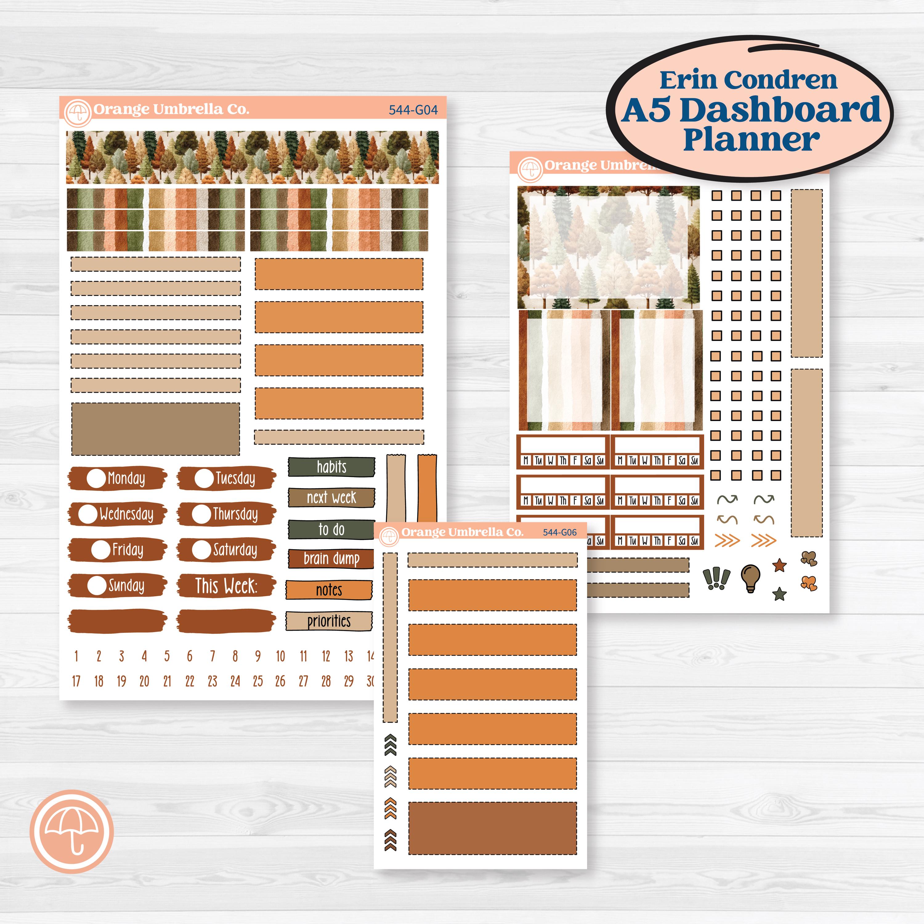 Autumn Woodland Planner Kit | Erin Condren A5 Weekly Dashboard Planner Kit Stickers | Autumn Stroll | KIT-544-G4