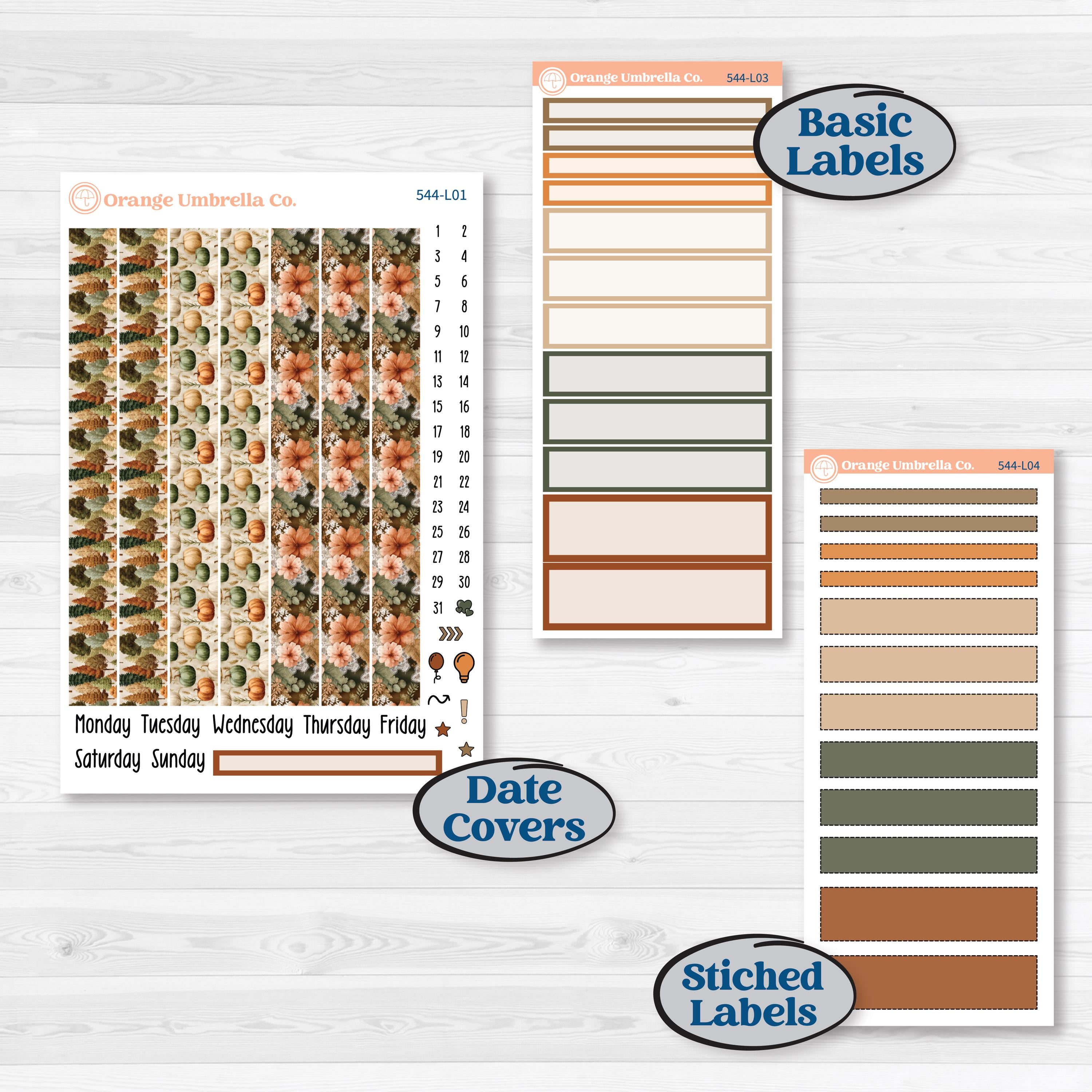 Autumn Woodland Planner Kit | 7x9 Plum Daily Planner Kit Stickers | Autumn Stroll | KIT-544-L