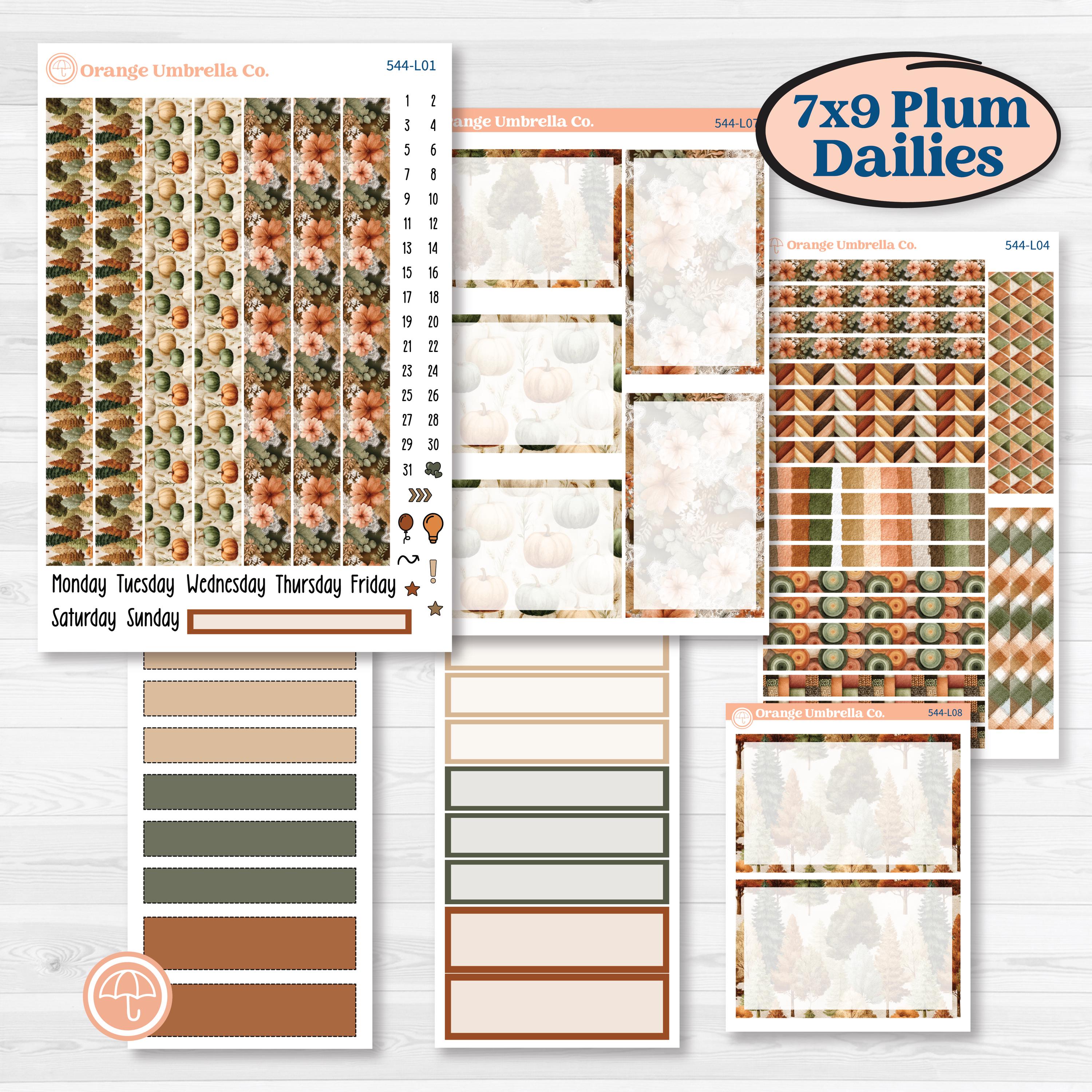 Autumn Woodland Planner Kit | 7x9 Plum Daily Planner Kit Stickers | Autumn Stroll | KIT-544-L