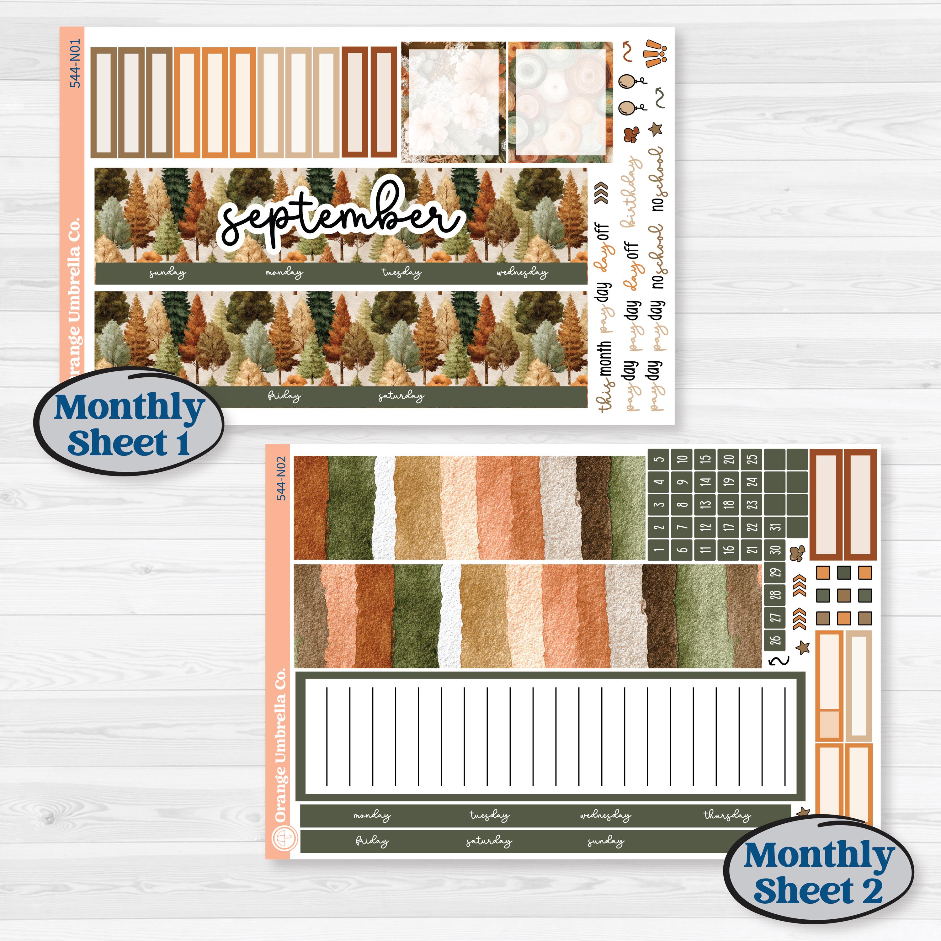 Autumn Woodland Planner Kit | 7x9 Erin Condren Life Planner Monthly & Dashboard Sticker Kit | Autumn Stroll | KIT-544-N
