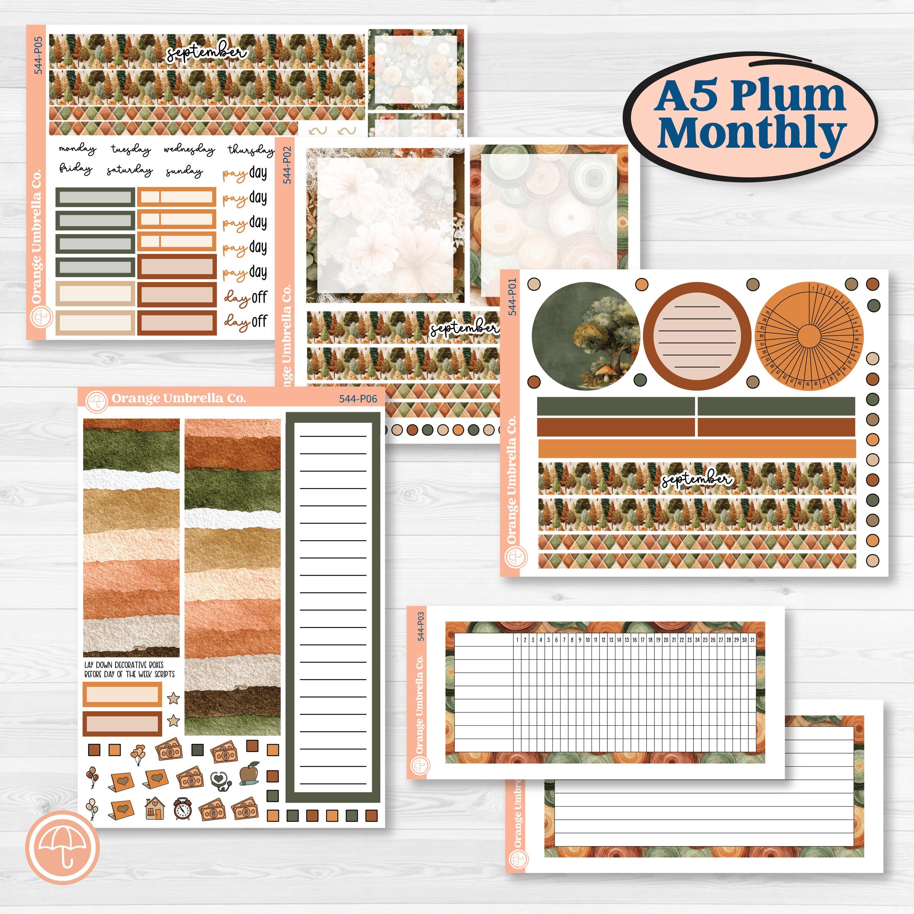 Autumn Woodland Planner Kit | A5 Plum Monthly & Dashboard Planner Kit Stickers | Autumn Stroll | KIT-544-P