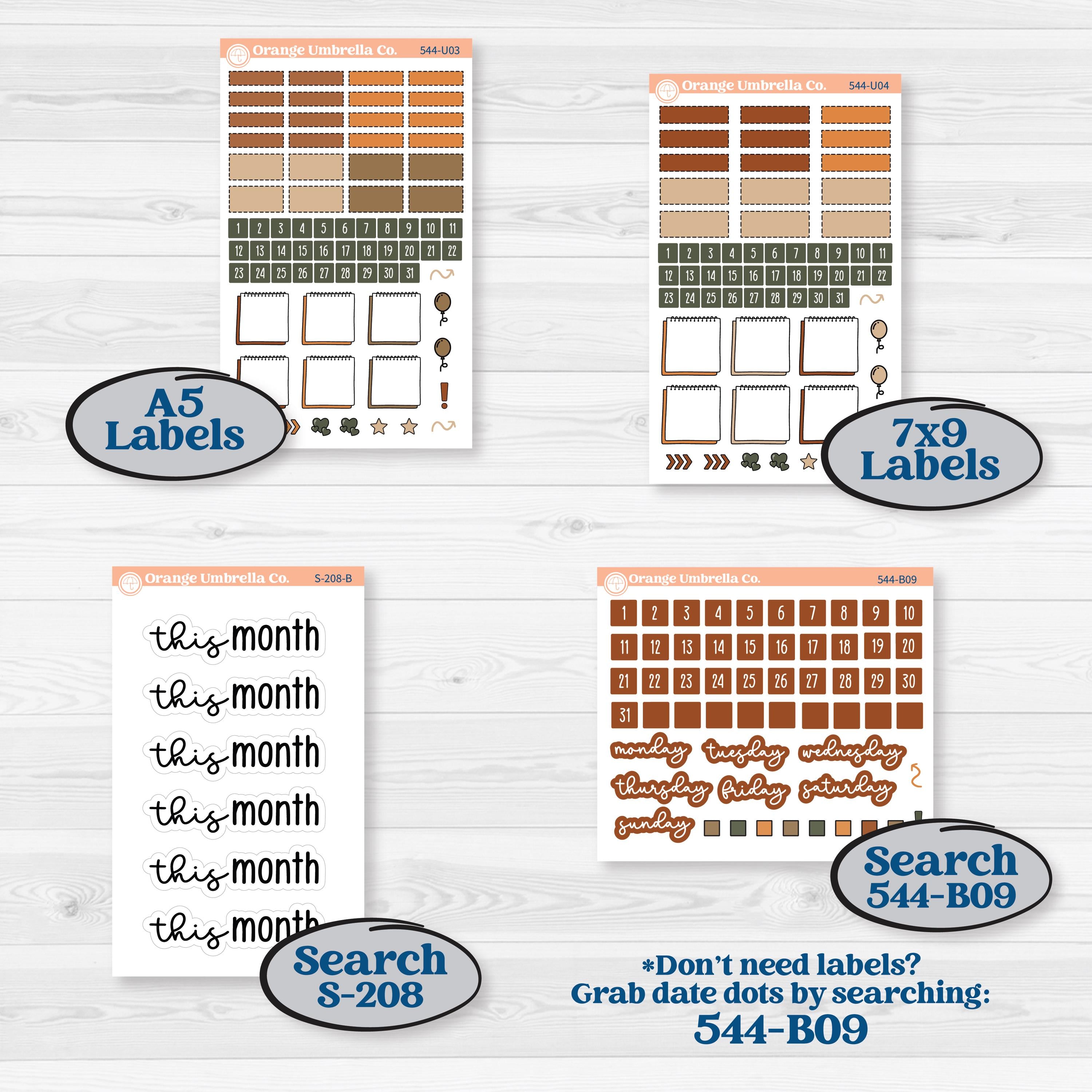 Autumn Woodland Kit | A5 or 7x9 Create Your Own Monthly Dashboard Universal | Monthly & Reading Log Sticker Kit | Autumn Stroll | KIT-544-U