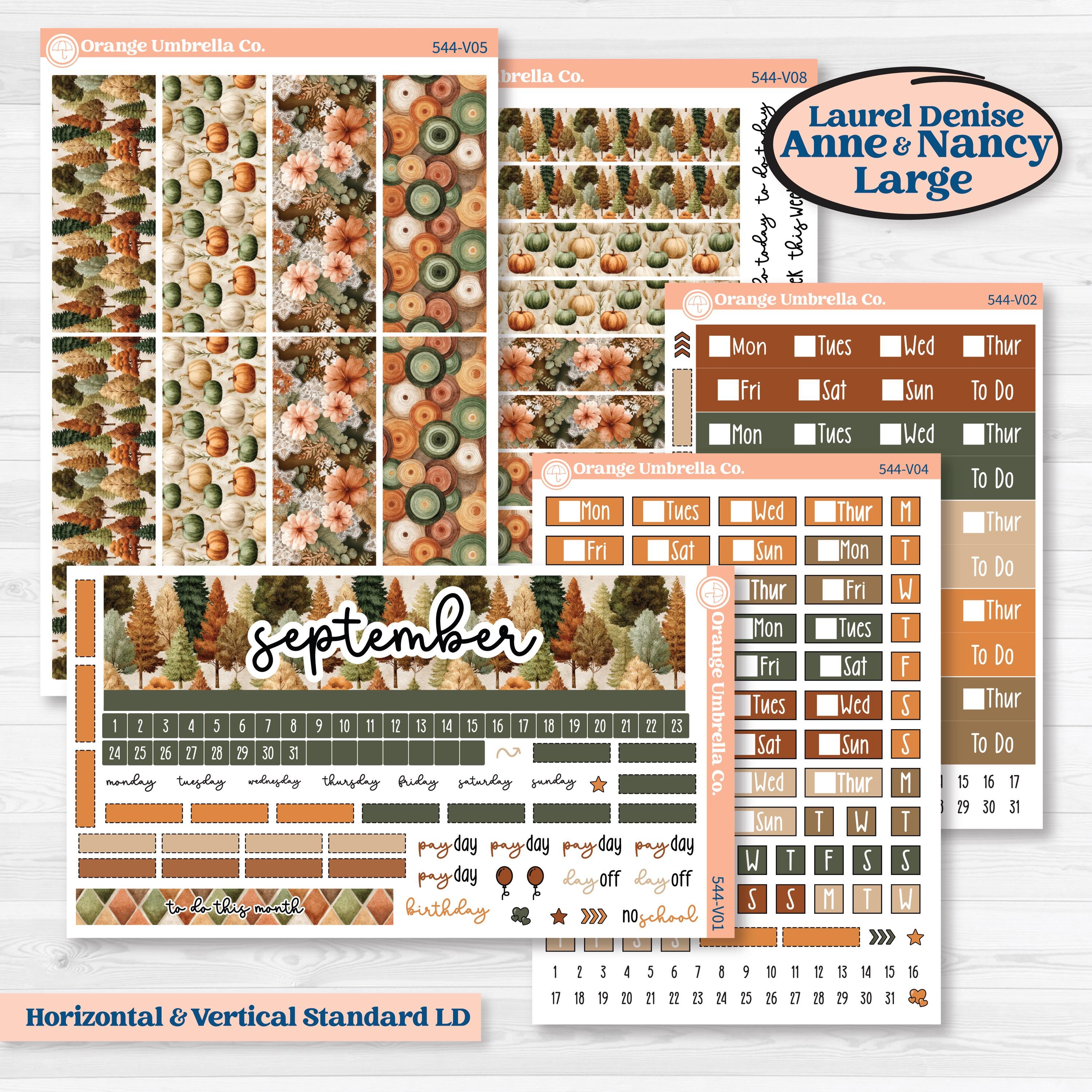 Autumn Woodland Planner Kit | Laurel Denise Nancy Large & Anne Large Planner Kit Stickers | Autumn Stroll | KIT-544-V