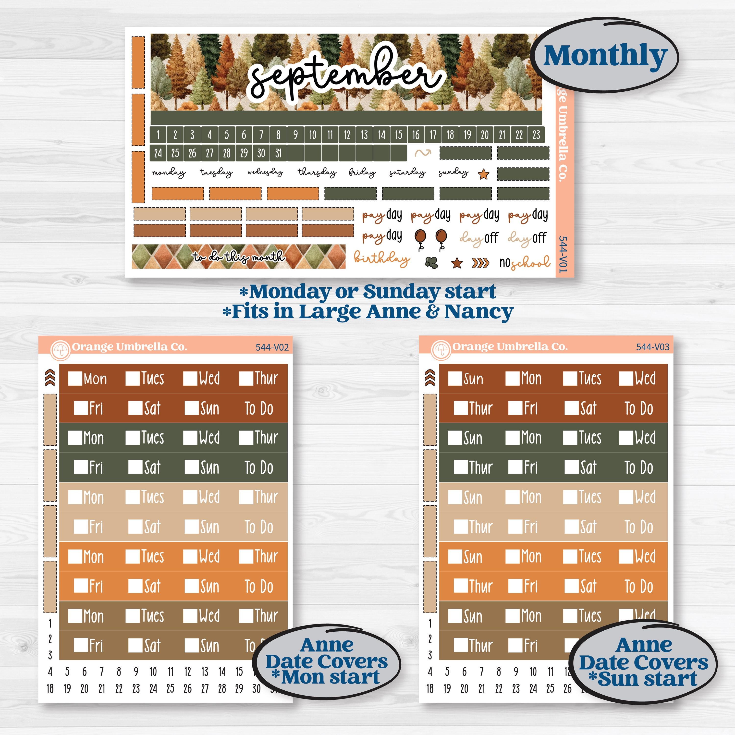 Autumn Woodland Planner Kit | Laurel Denise Nancy Large & Anne Large Planner Kit Stickers | Autumn Stroll | KIT-544-V