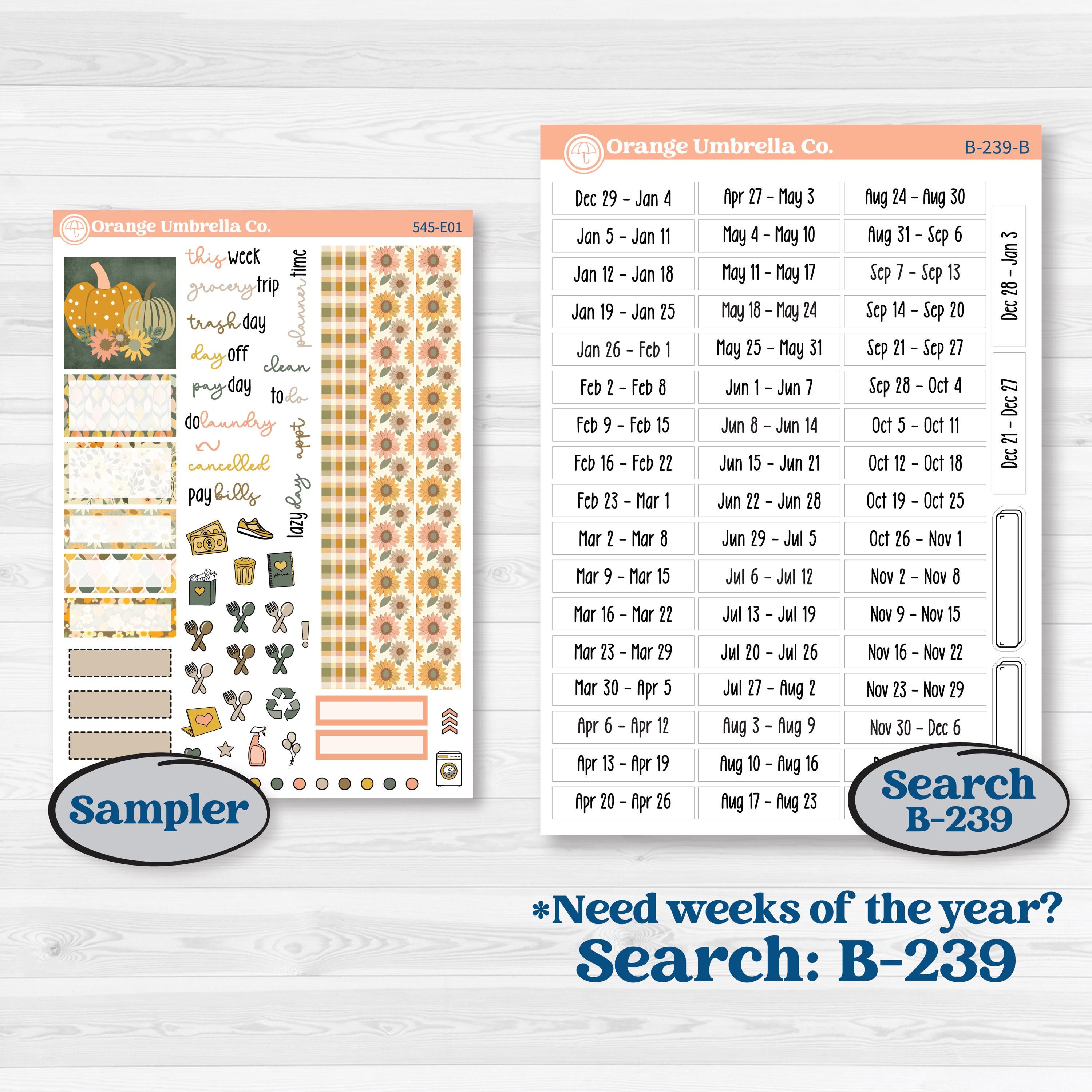 Pumpkin Patch Stickers | Hobonichi Cousin Weekly & Daily Planner Kit Stickers | Oh My Gourd | KIT-545-E