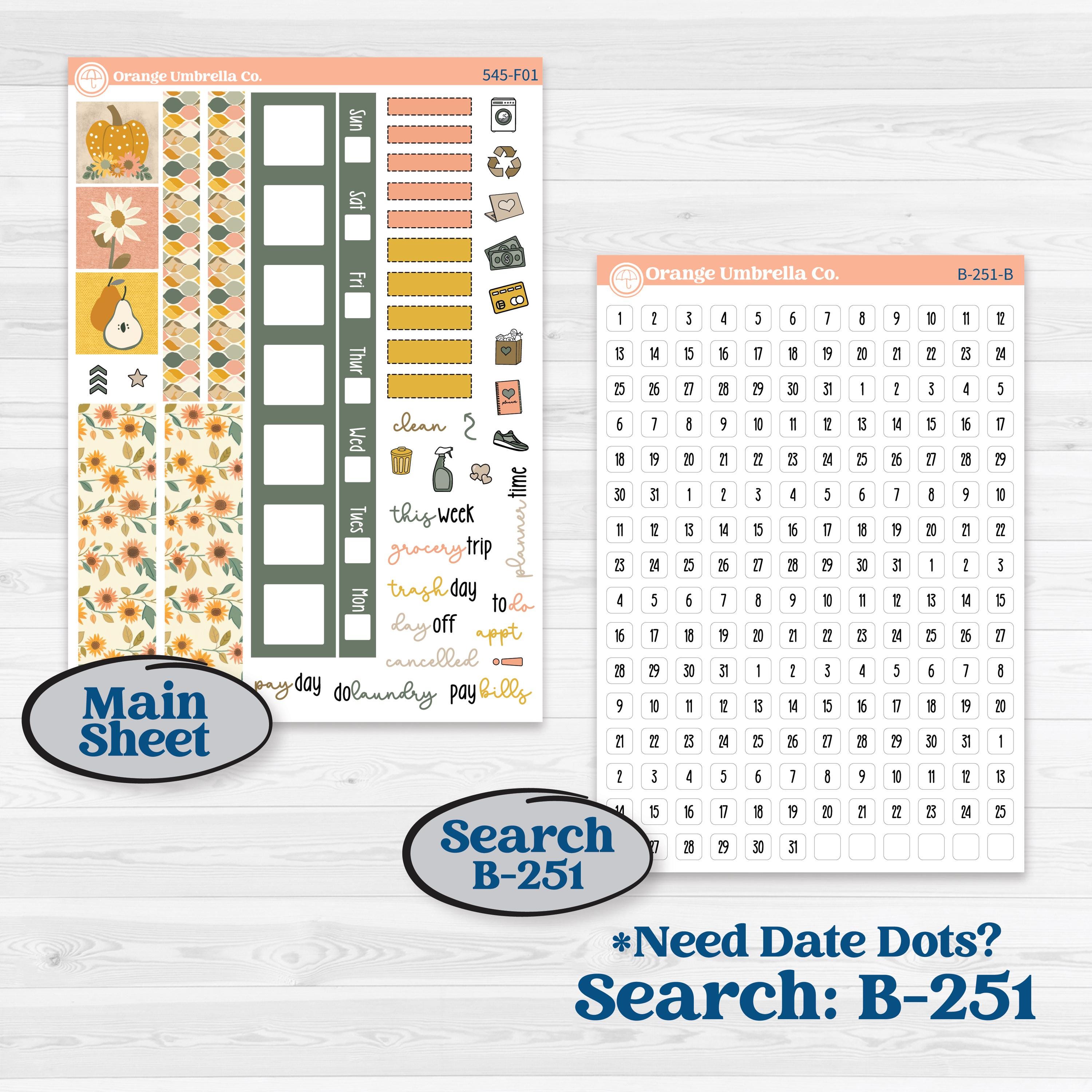 Pumpkin Patch Stickers | Hobonichi Weeks Weekly Planner Kit Stickers | Oh My Gourd | KIT-545-F