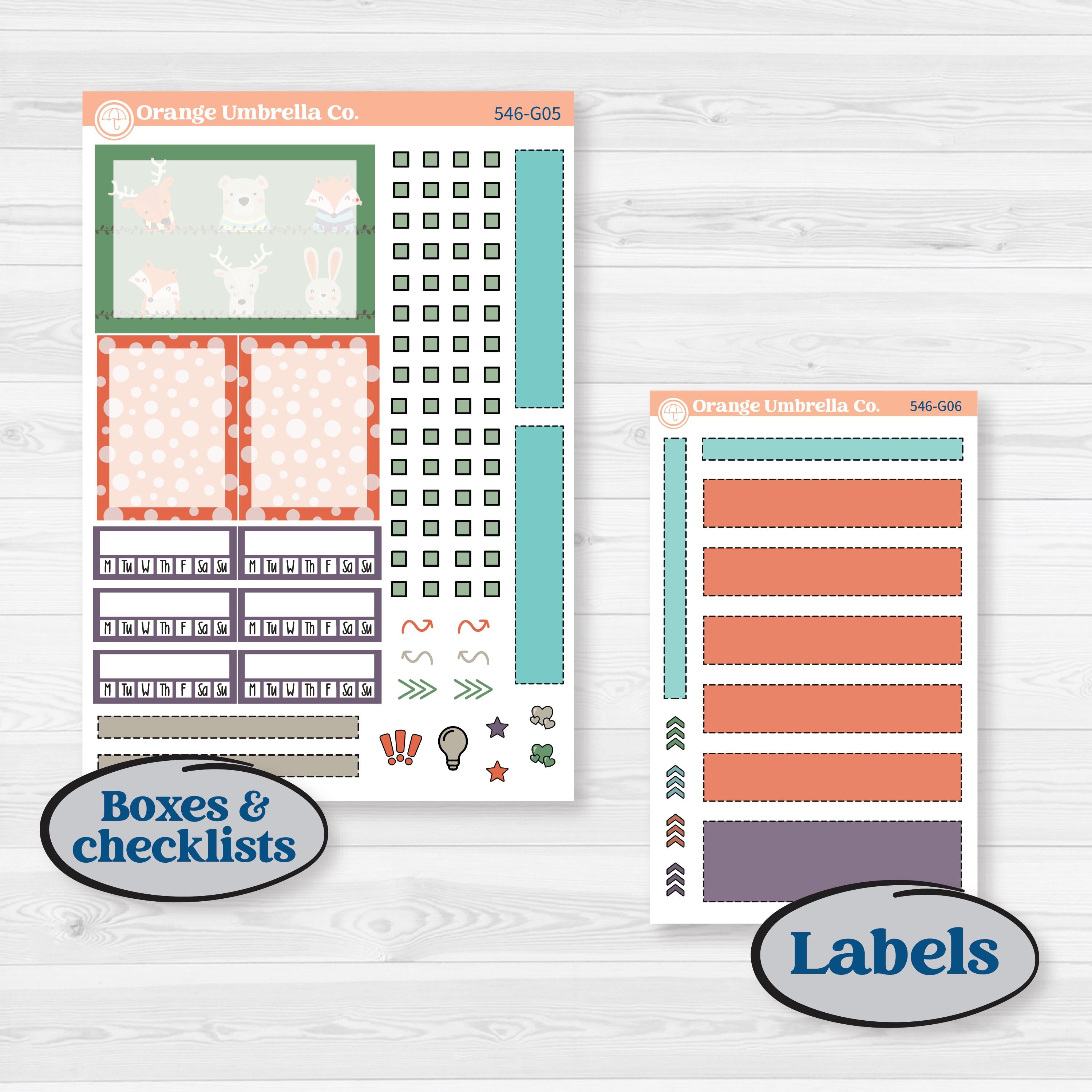 Woodland Animals Kit | Erin Condren A5 Weekly Dashboard Planner Kit Stickers | Forest Fluffs | KIT-546-G4