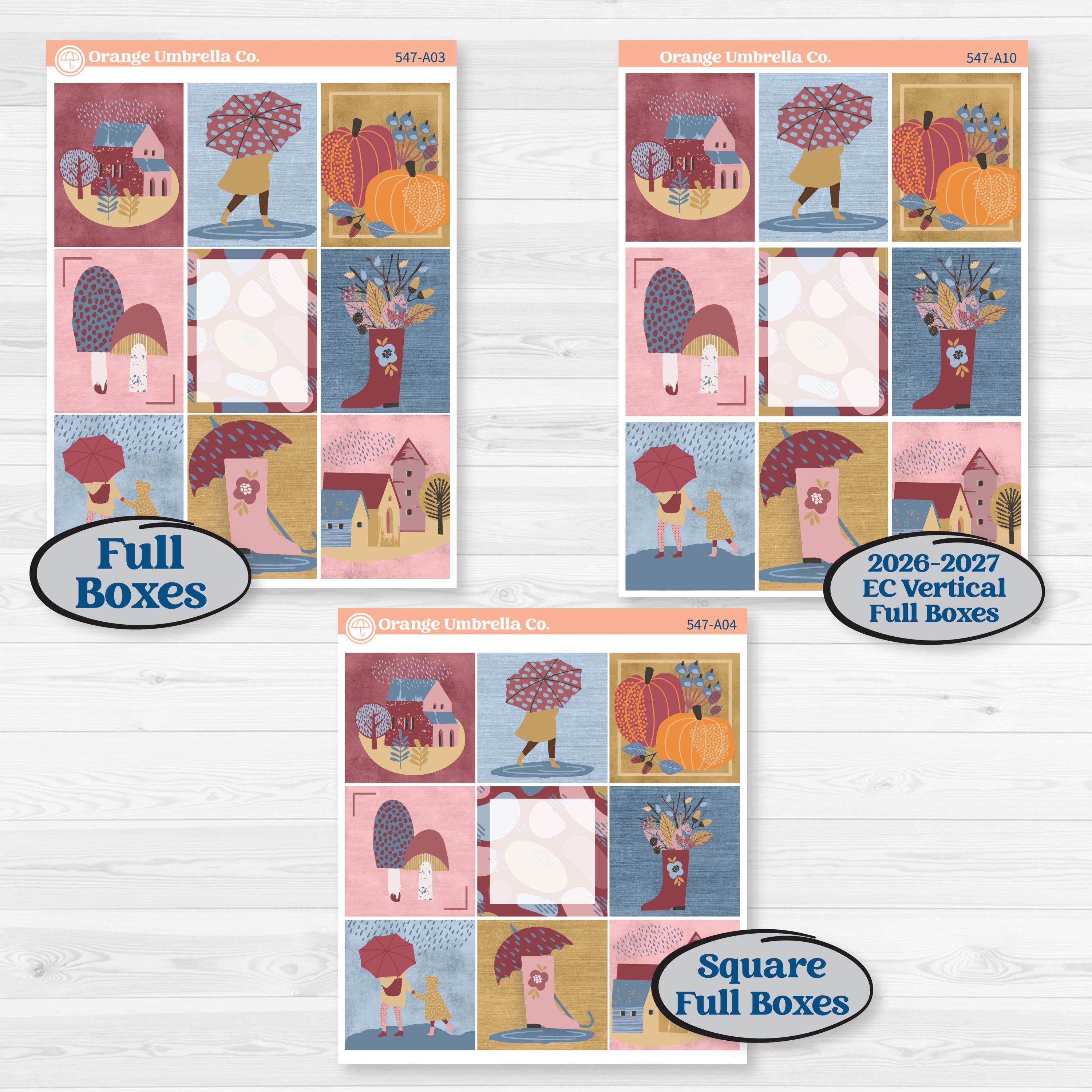 Rainy Autumn Kit | Weekly Sticker Kit for Vertical Planners like Erin Condren | Rain Fall | KIT-547-A