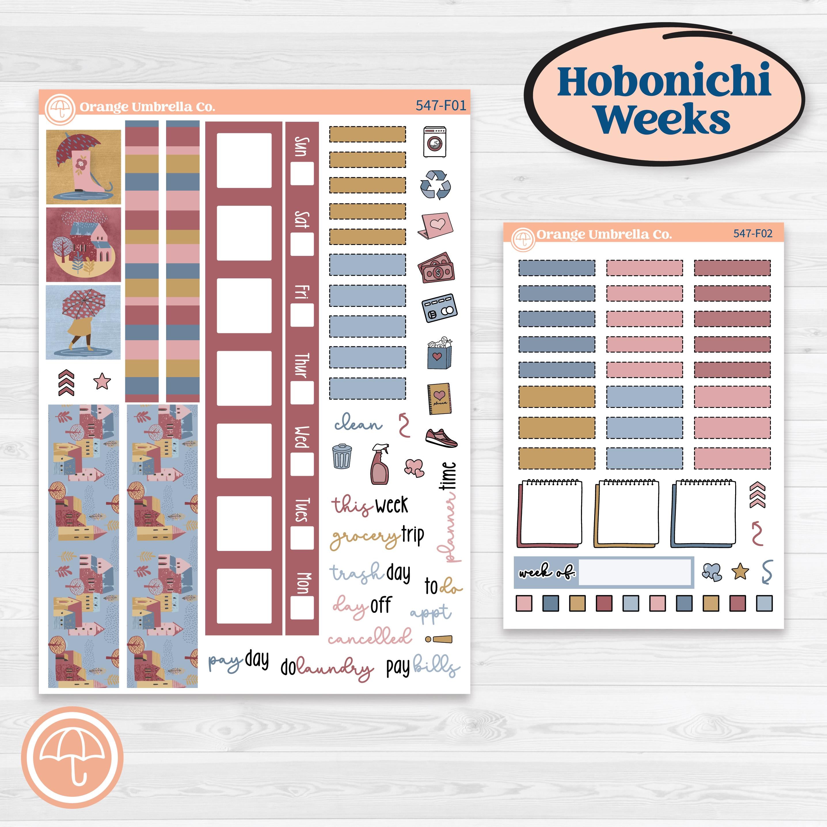 Rainy Autumn Kit | Hobonichi Weeks Weekly Planner Kit Stickers | Rain Fall | KIT-547-F