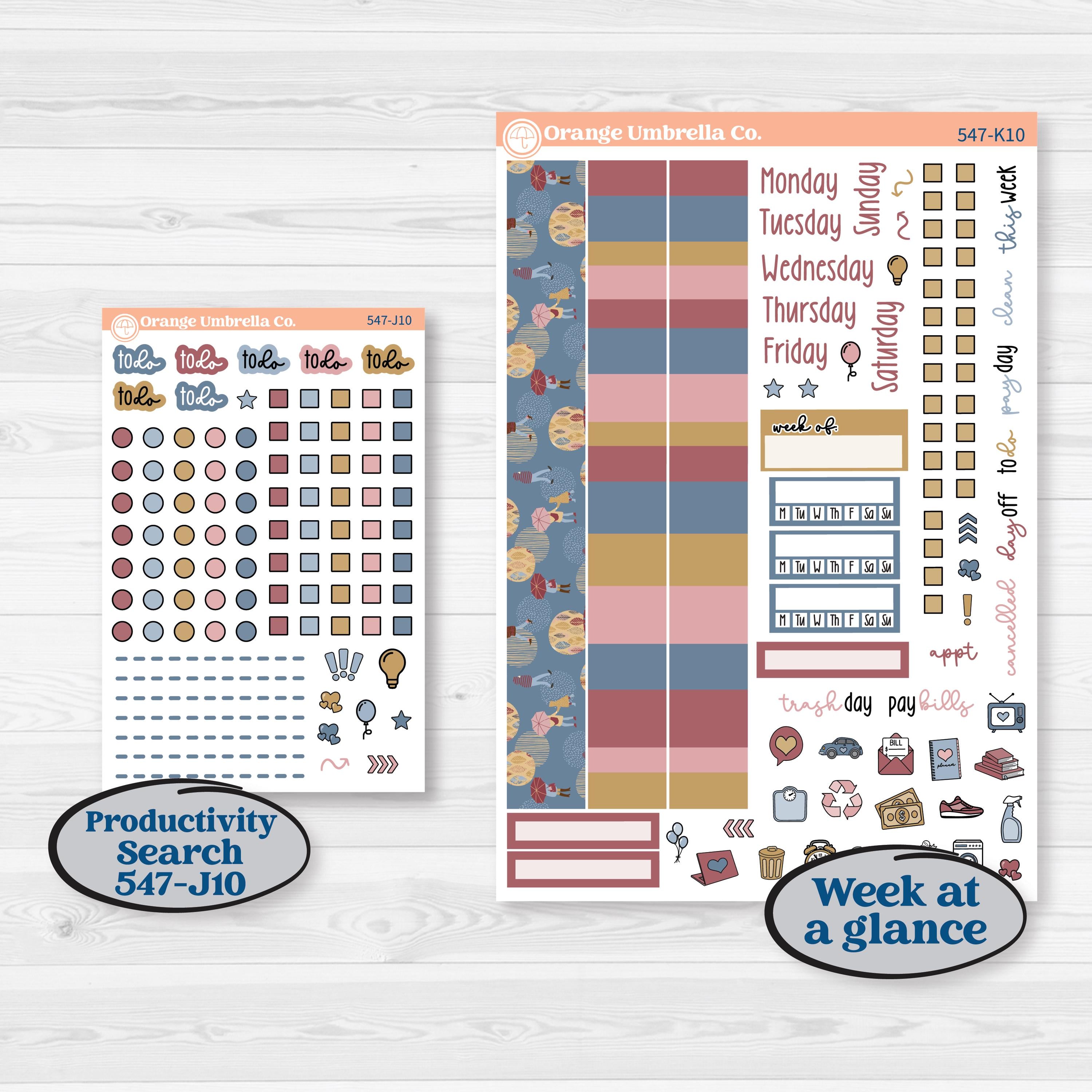 Rainy Autumn Kit | 7x9 Erin Condren Daily Duo Planner Kit Stickers | Rain Fall | KIT-547-K